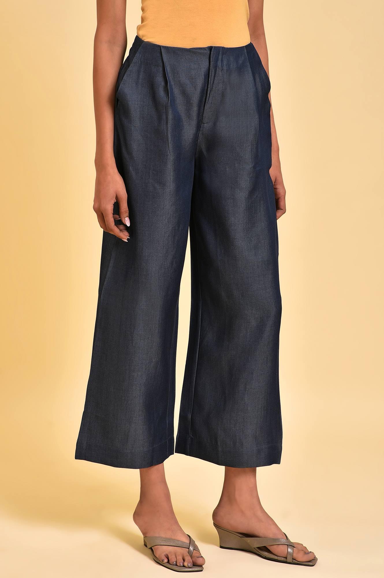 Blue Denim Tencel Pleated Pants - Image 4