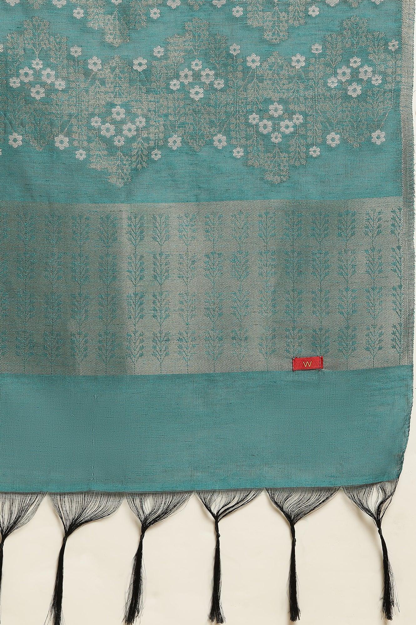 Blue Embellished Kurta, Pants And Jacquard Dupatta Set - Image 11