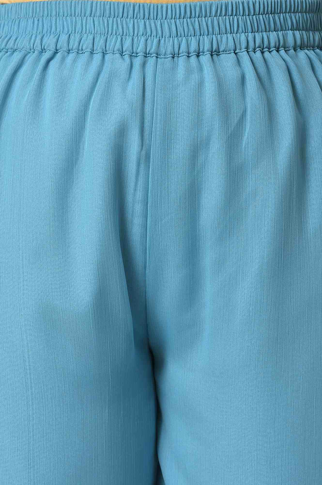 Blue Embellished Mashroo Silk kurta With Garara And Dupatta - Image 6