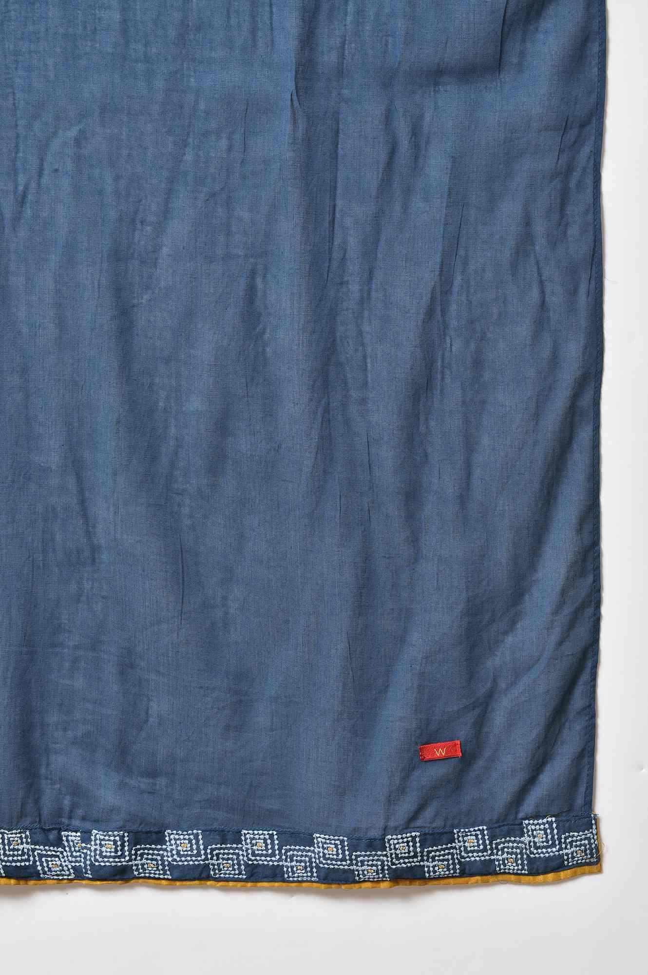 Blue Embroidered kurta With Ecru Tights And Blue Dupatta - Image 8