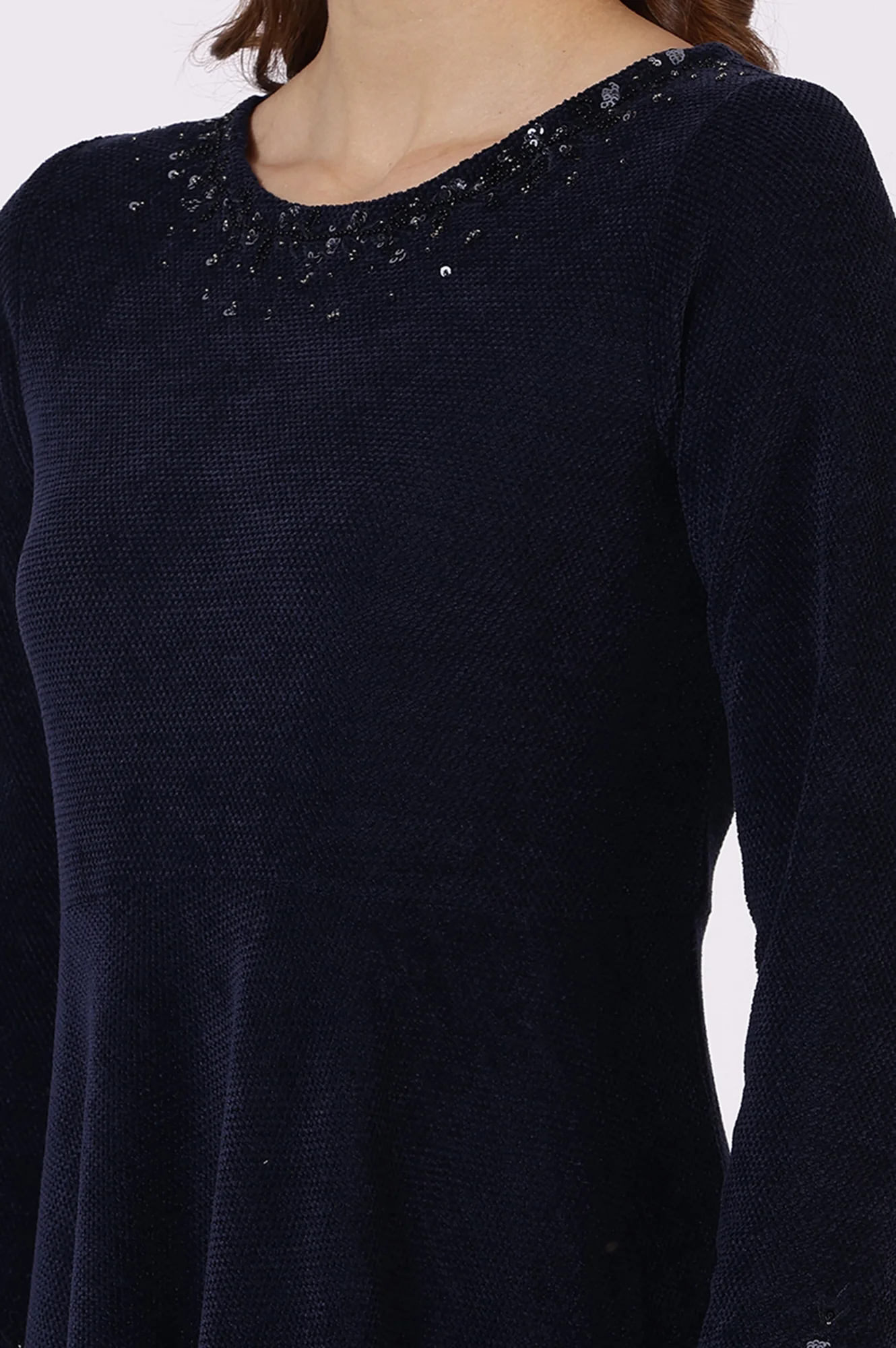 Blue Embroidered Sequins Flarred Dresses - Image 3
