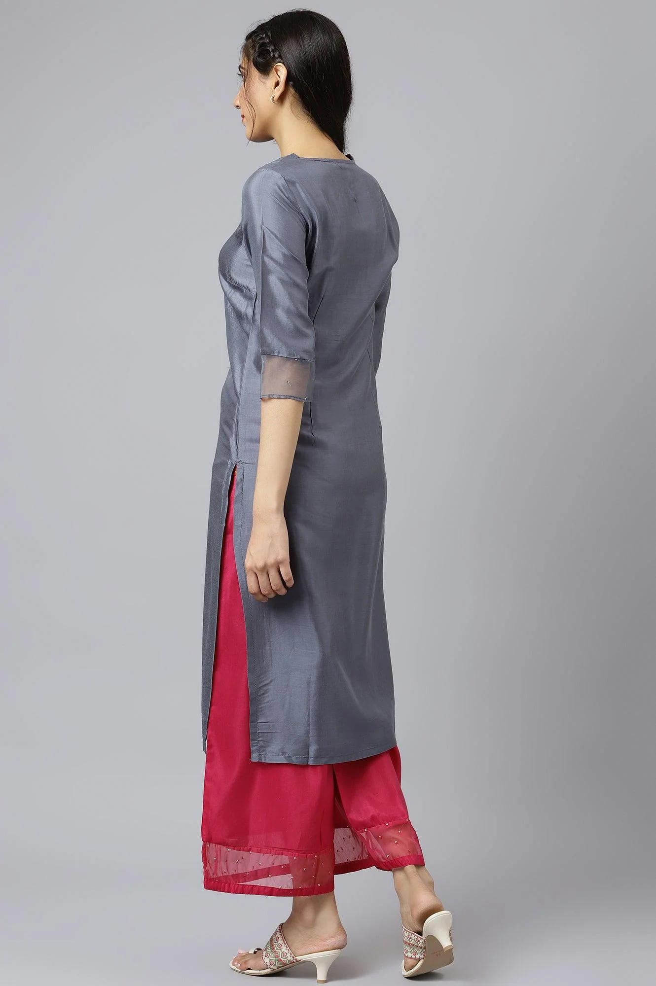 Blue Embroidered Straight kurta-Parallel Pants-Dupatta Set - Image 5