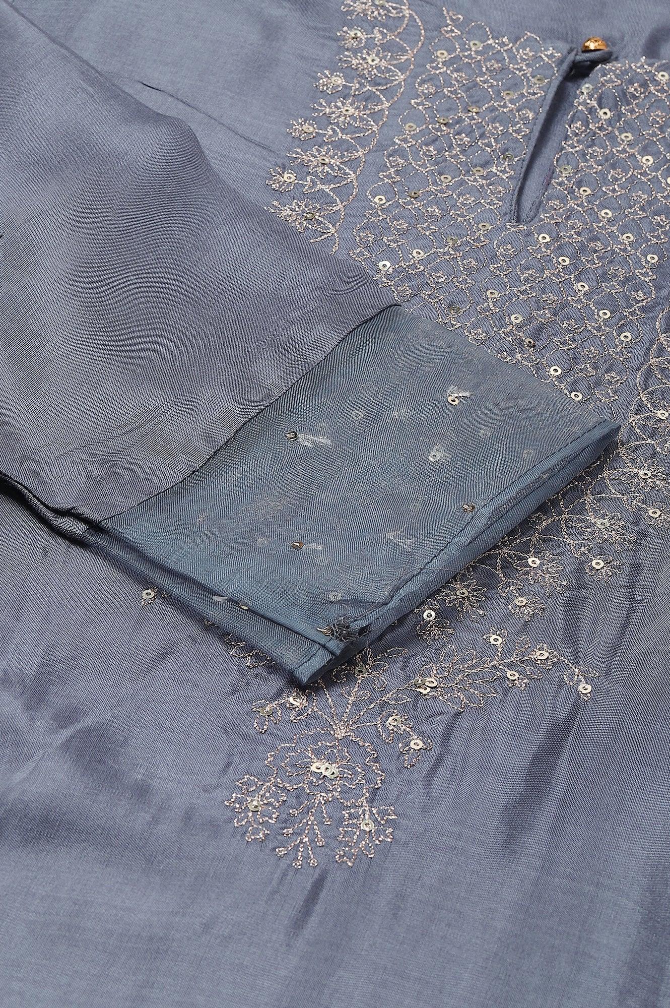 Blue Embroidered Straight kurta-Parallel Pants-Dupatta Set - Image 8