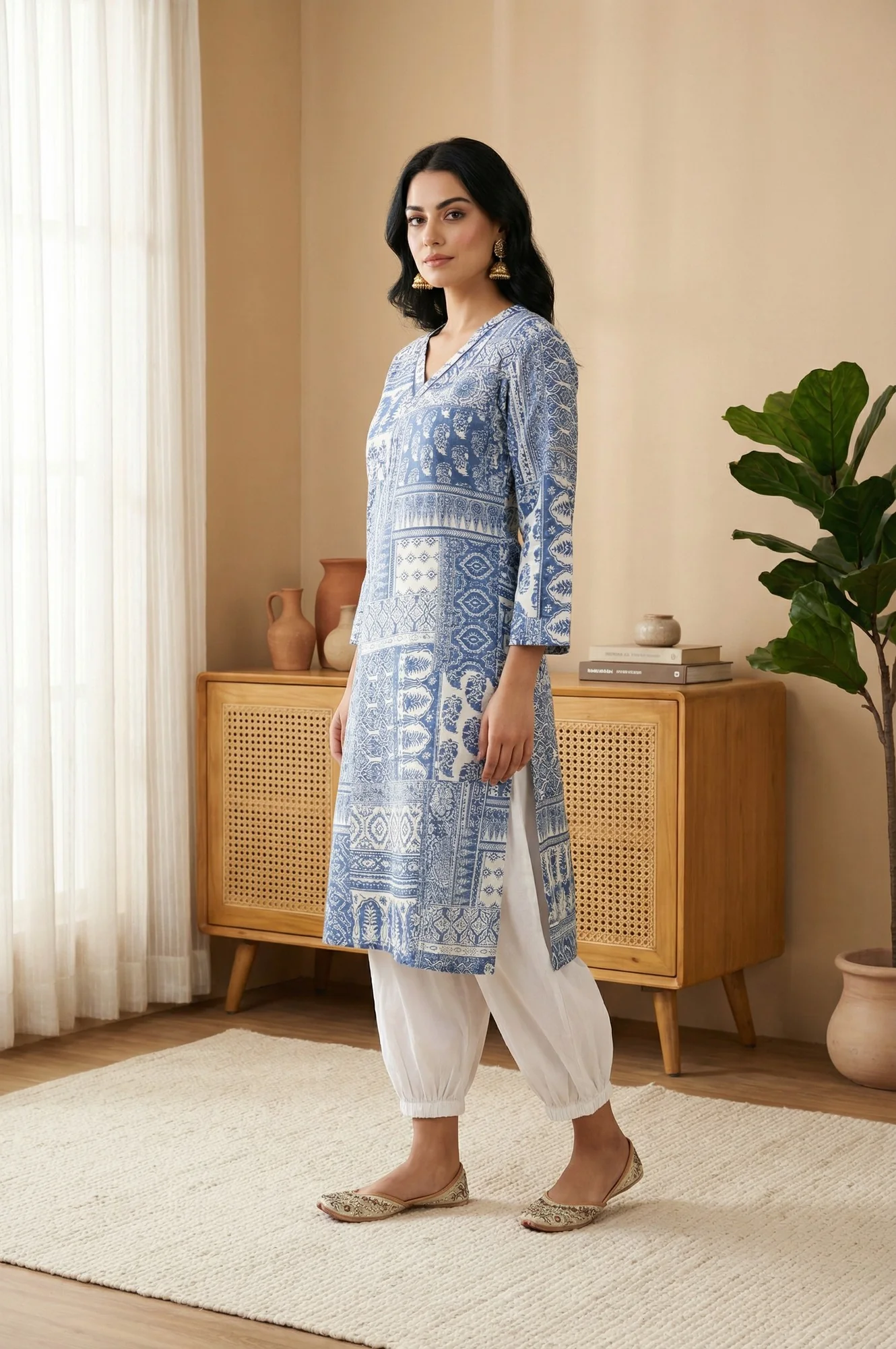 Blue Ethnic Motifs Printed Straight Kurta - Image 6