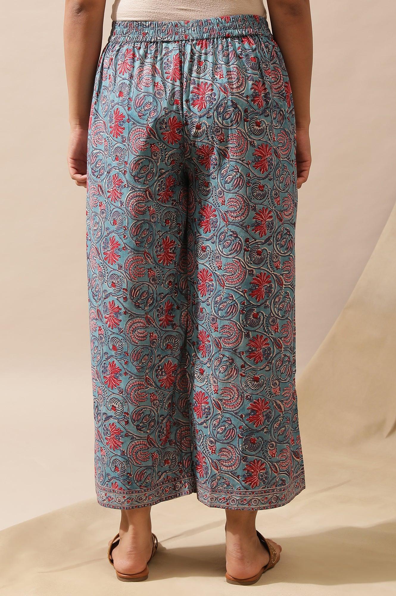 Blue Floral Multicolored Parallel Pants - Image 3