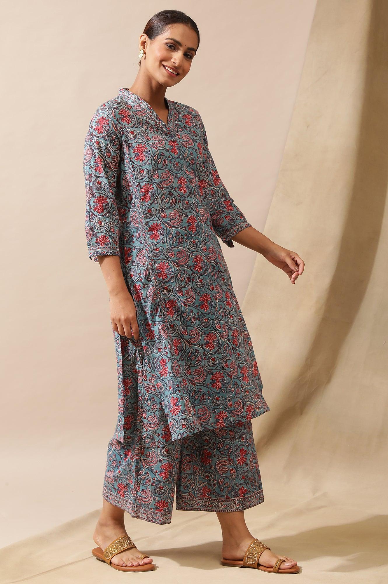 Blue Floral Multicolored Parallel Pants - Image 5