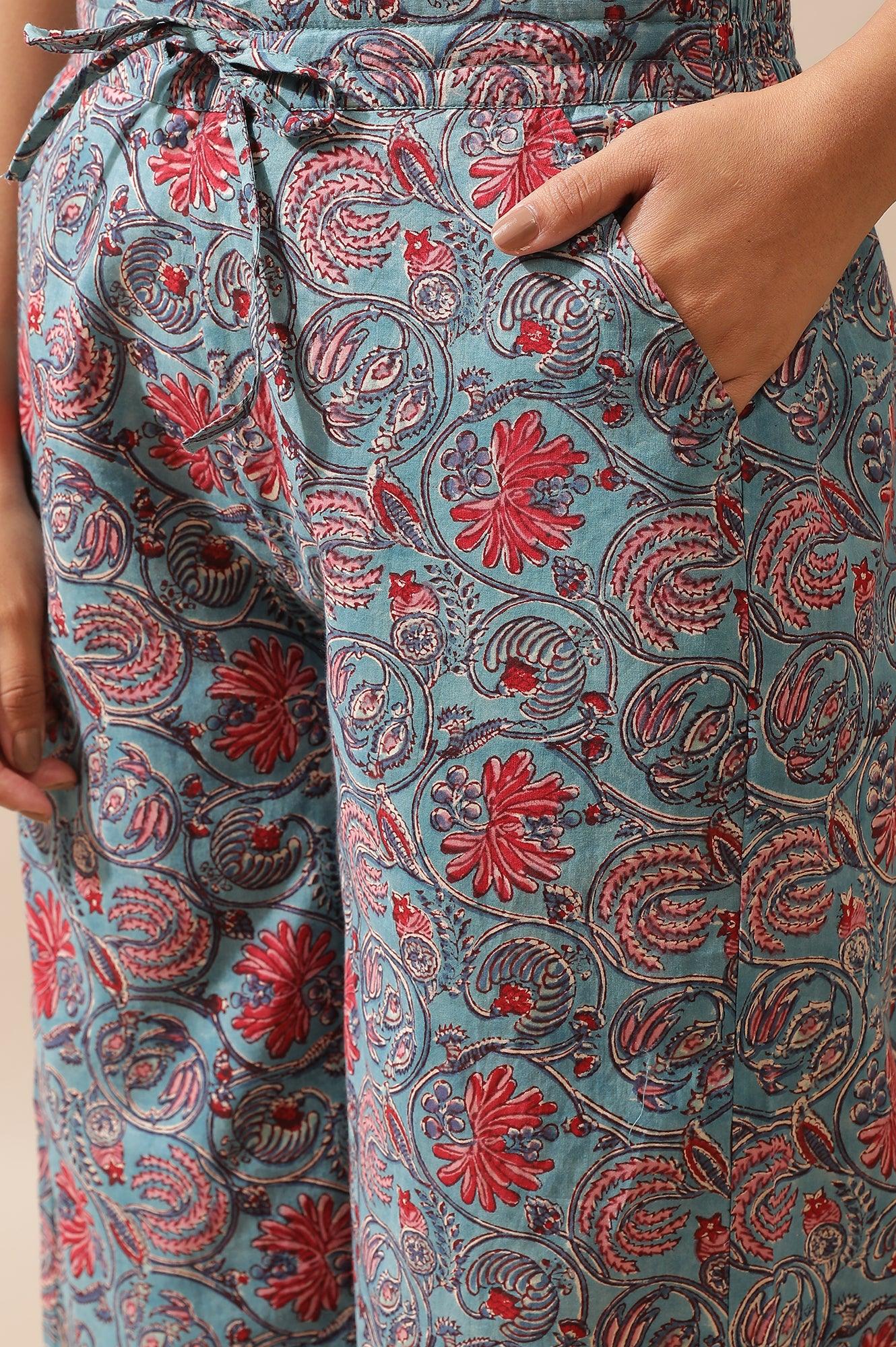 Blue Floral Multicolored Parallel Pants - Image 6