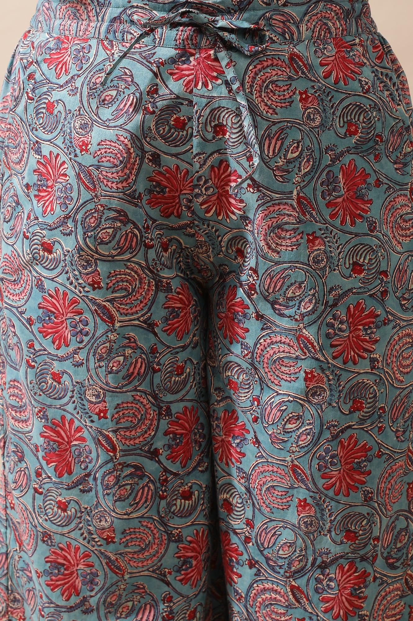 Blue Floral Multicolored Parallel Pants - Image 7