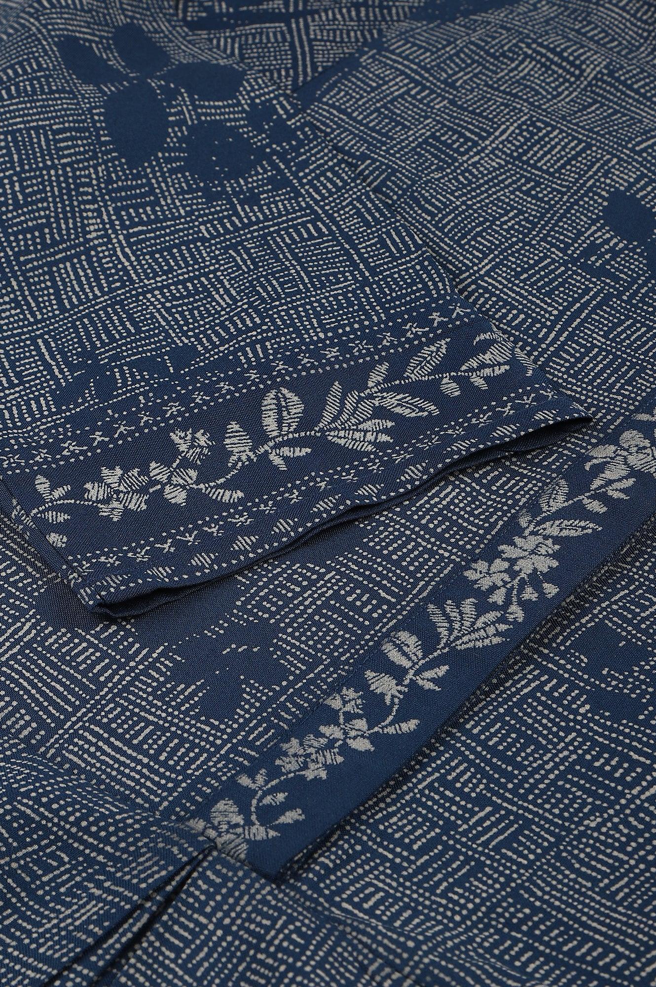 Blue Floral Printed Flared Indie Dress - Image 7
