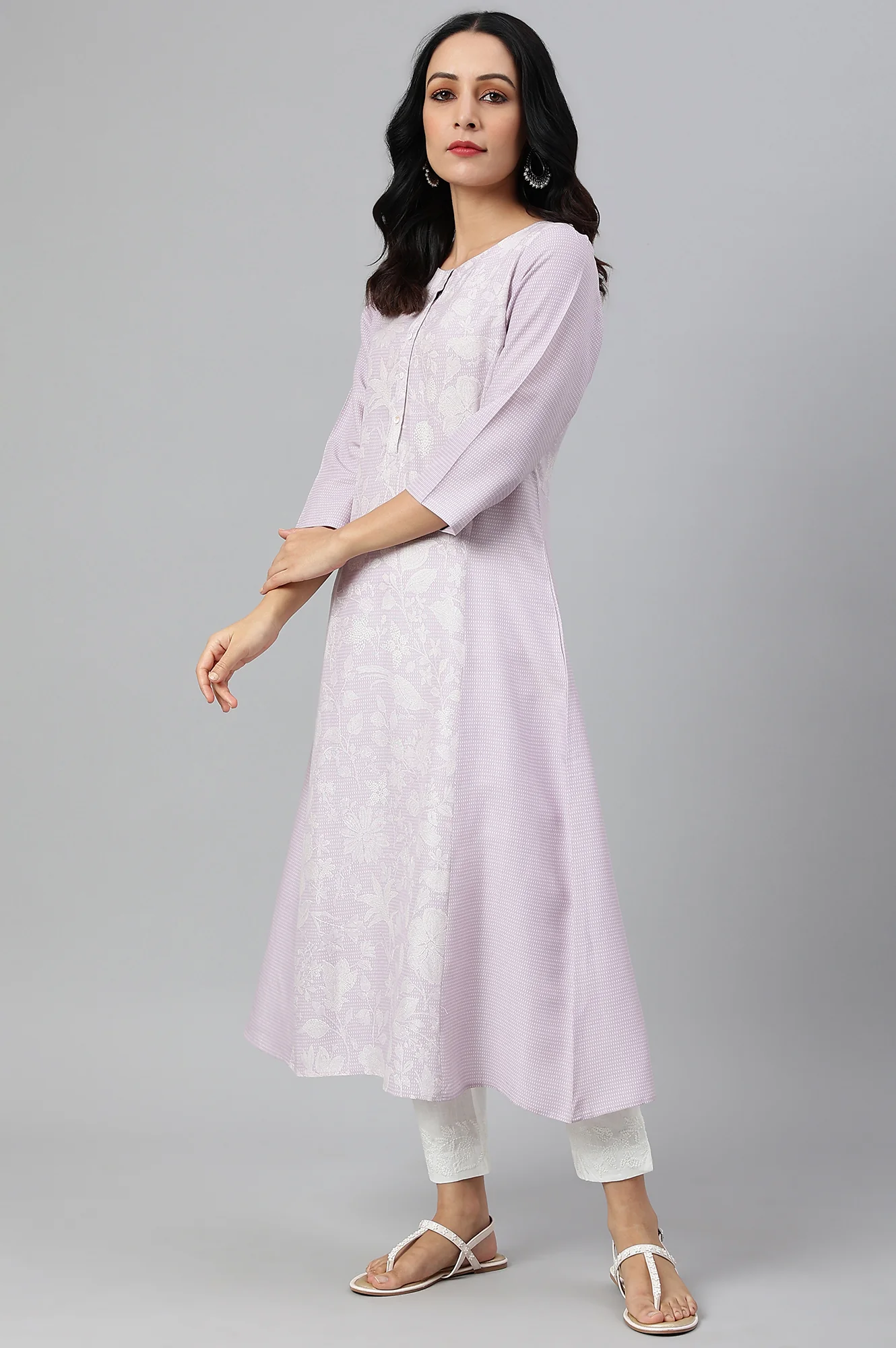 Purple Floral Printed Half Placket kurta - Image 3