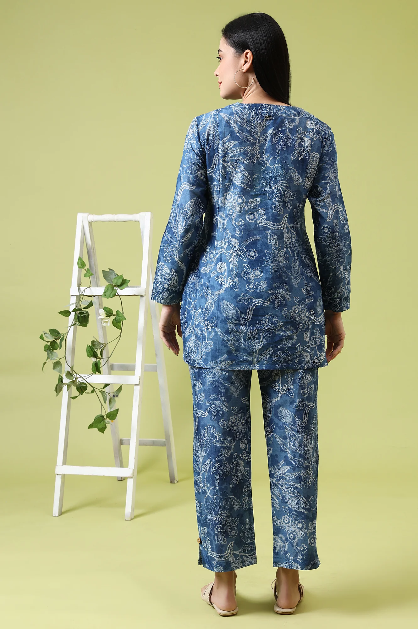Blue Floral Printed Pure Cotton Tunic and Pants Co-ord Set - Image 10