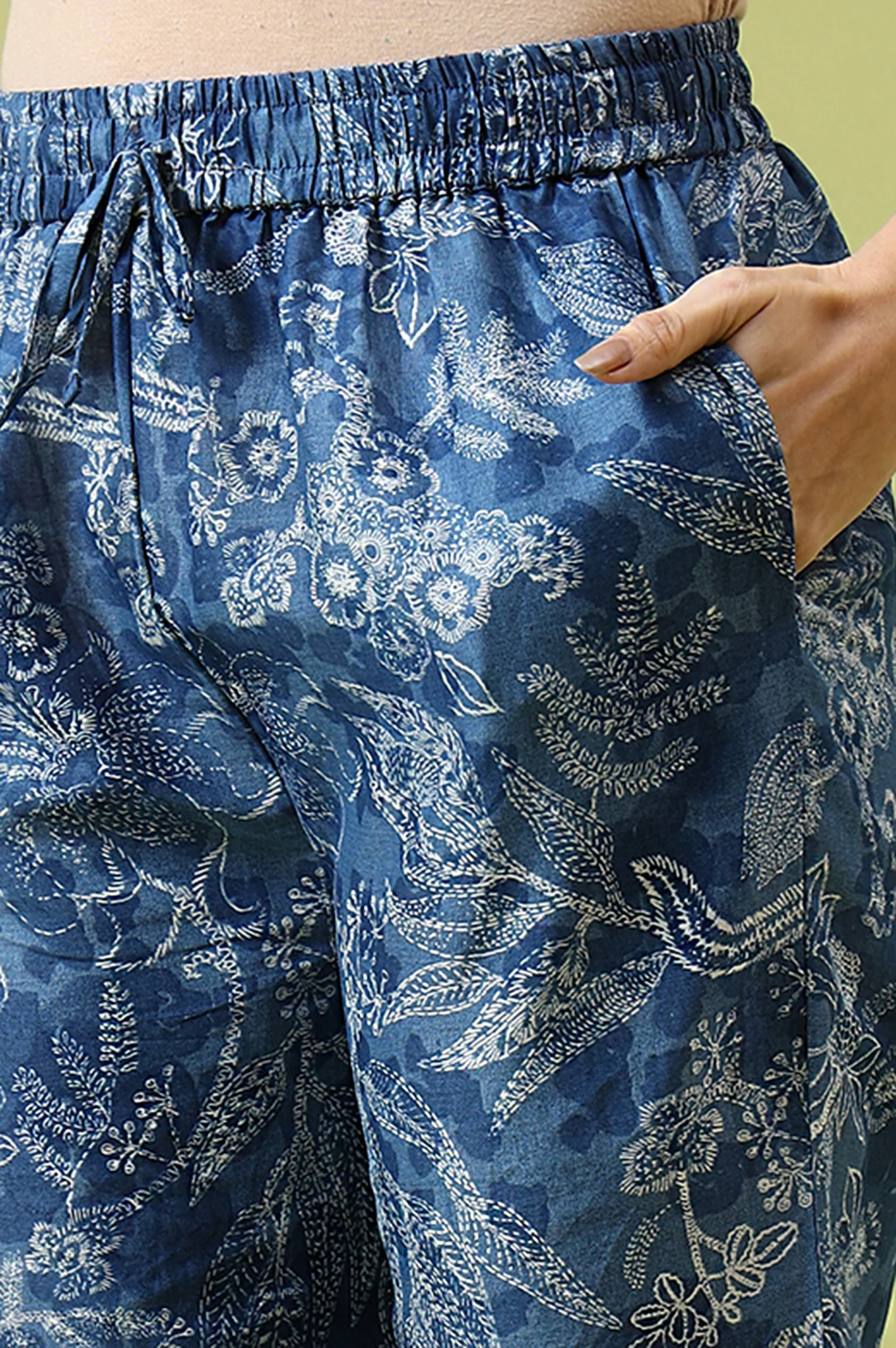 Blue Floral Printed Pure Cotton Tunic and Pants Co-ord Set - Image 5
