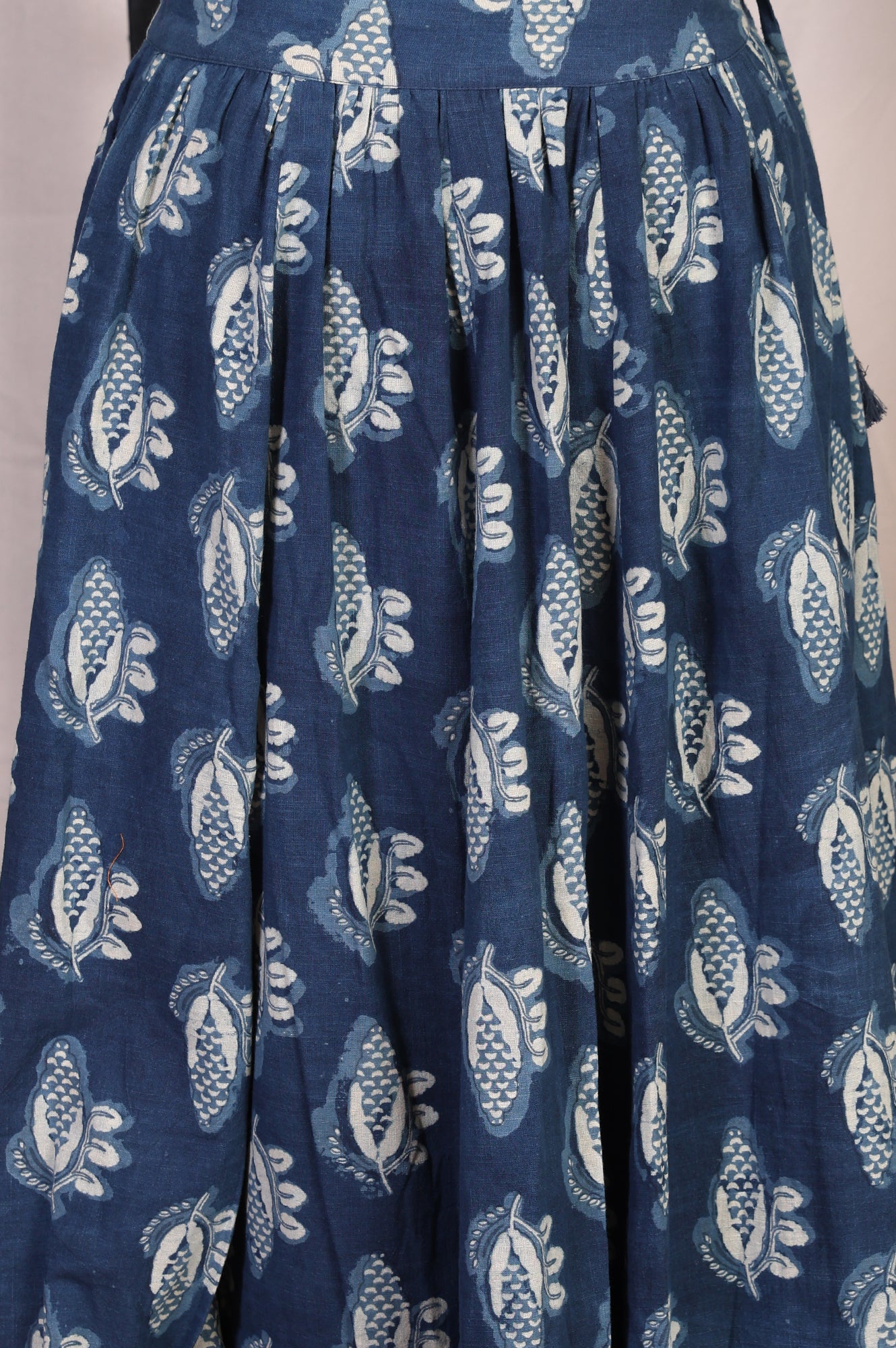 Blue Floral Printed Tassel Pure Cotton Top with Flared Skirt Set - Image 6