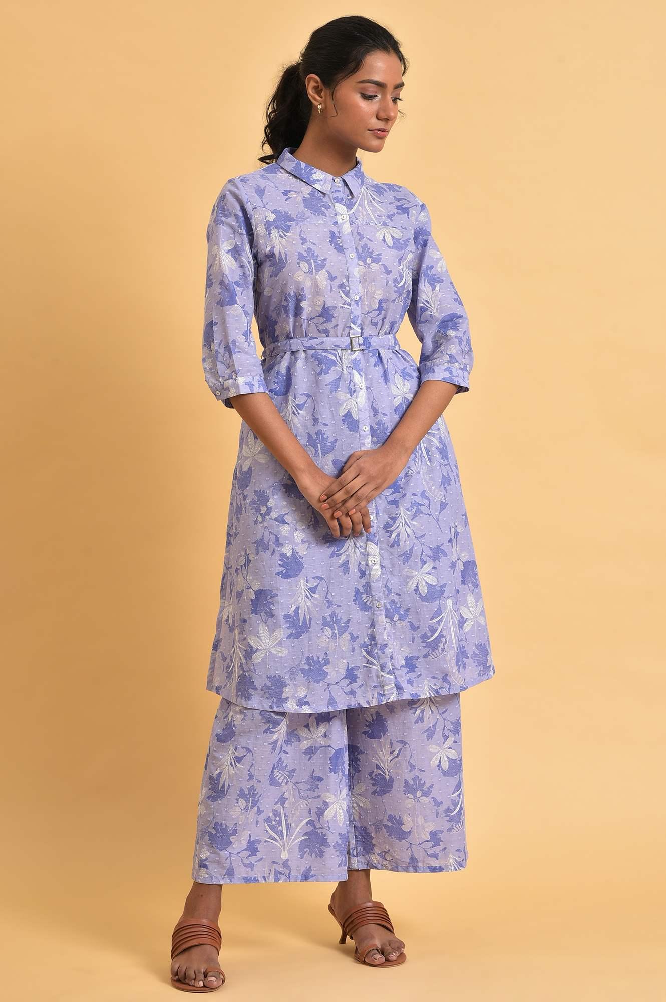 Blue Floral Printed Women Co-Ord Set - Image 8