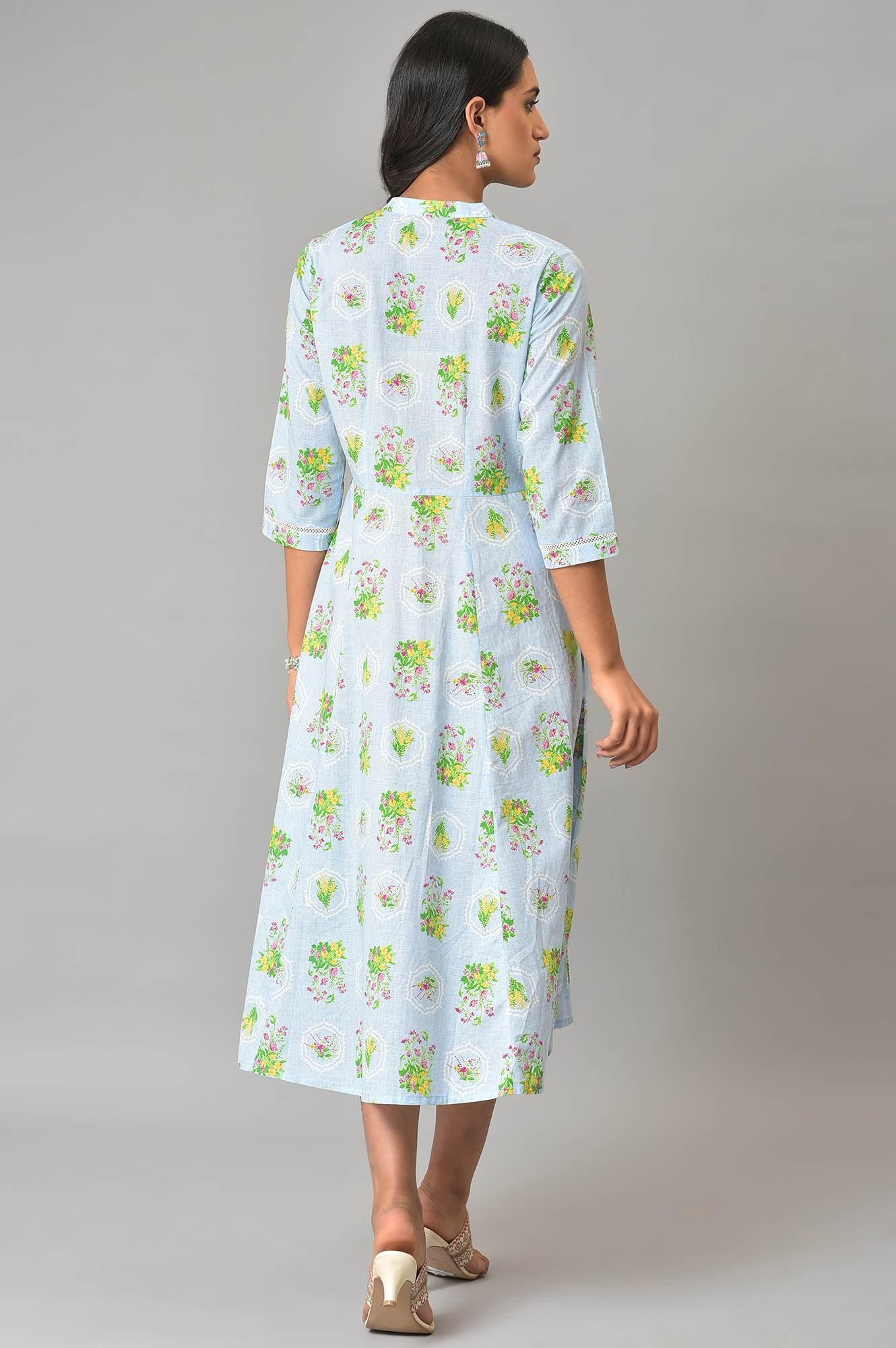 Blue Floral Printes Summer Shirt Dress - Image 2