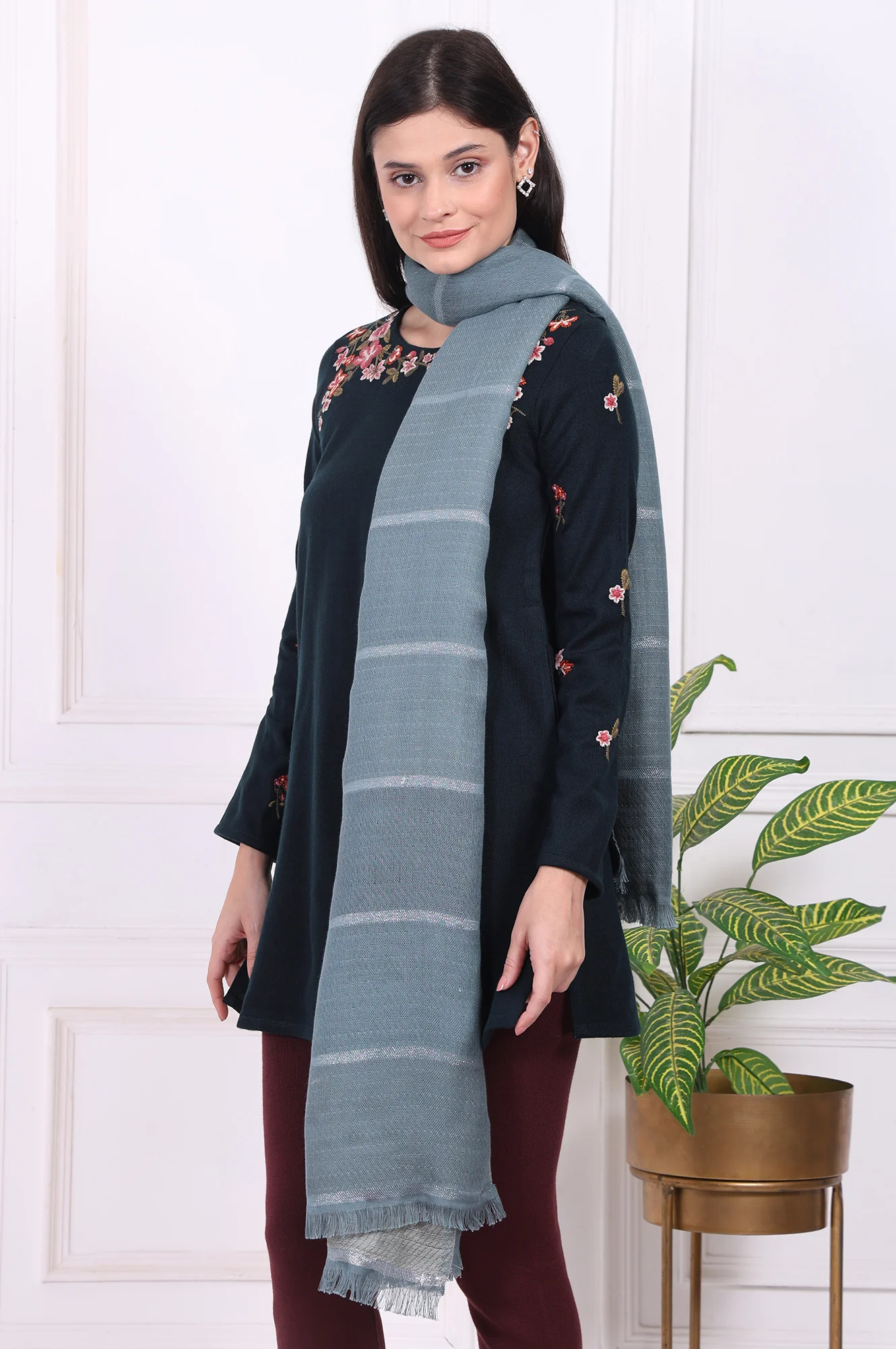 Blue Fringes Acrylic Winter Shawls - Image 2