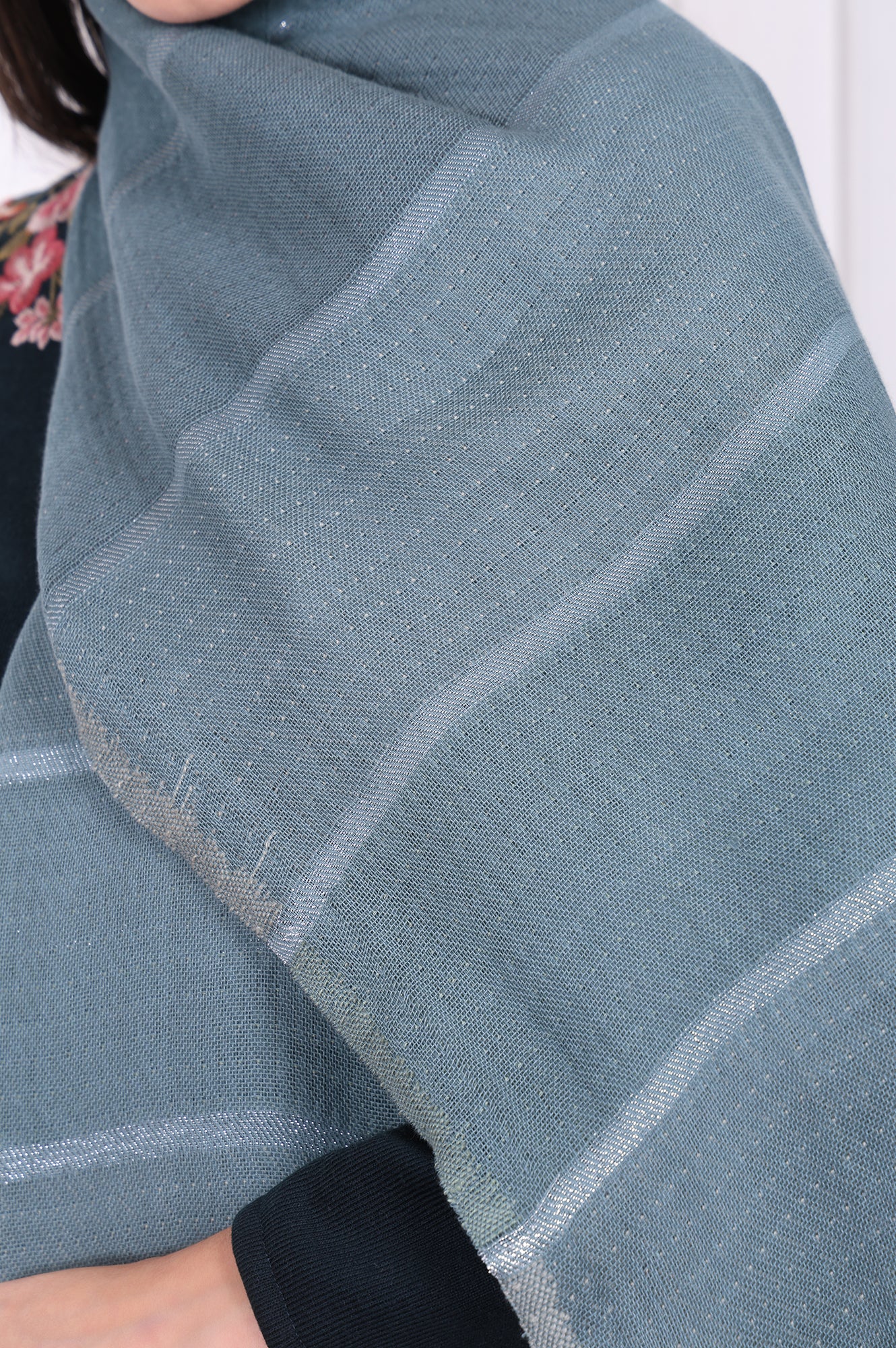 Blue Fringes Acrylic Winter Shawls - Image 3