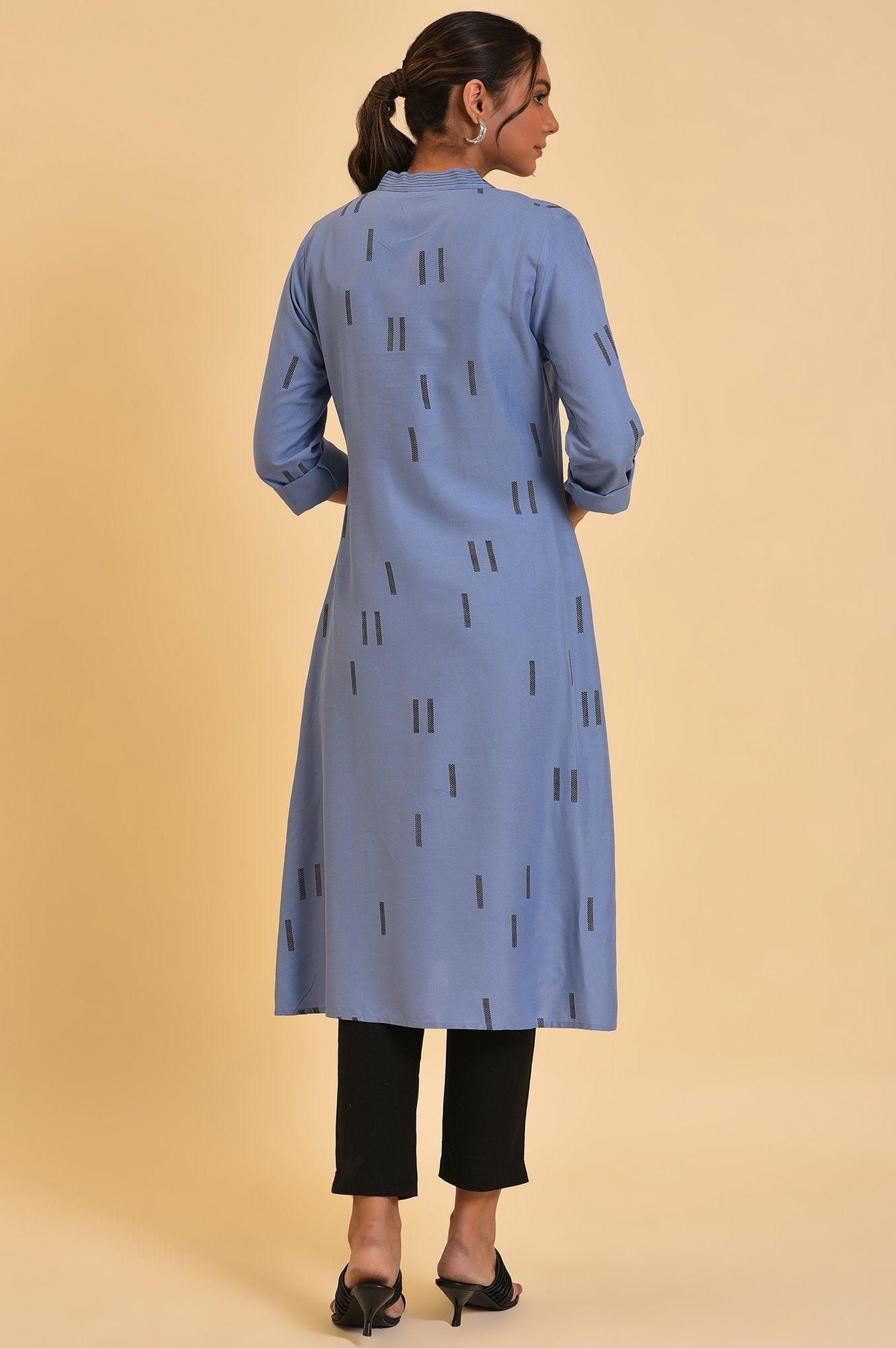 Blue Geometric Print kurta & Pants Set - Image 2