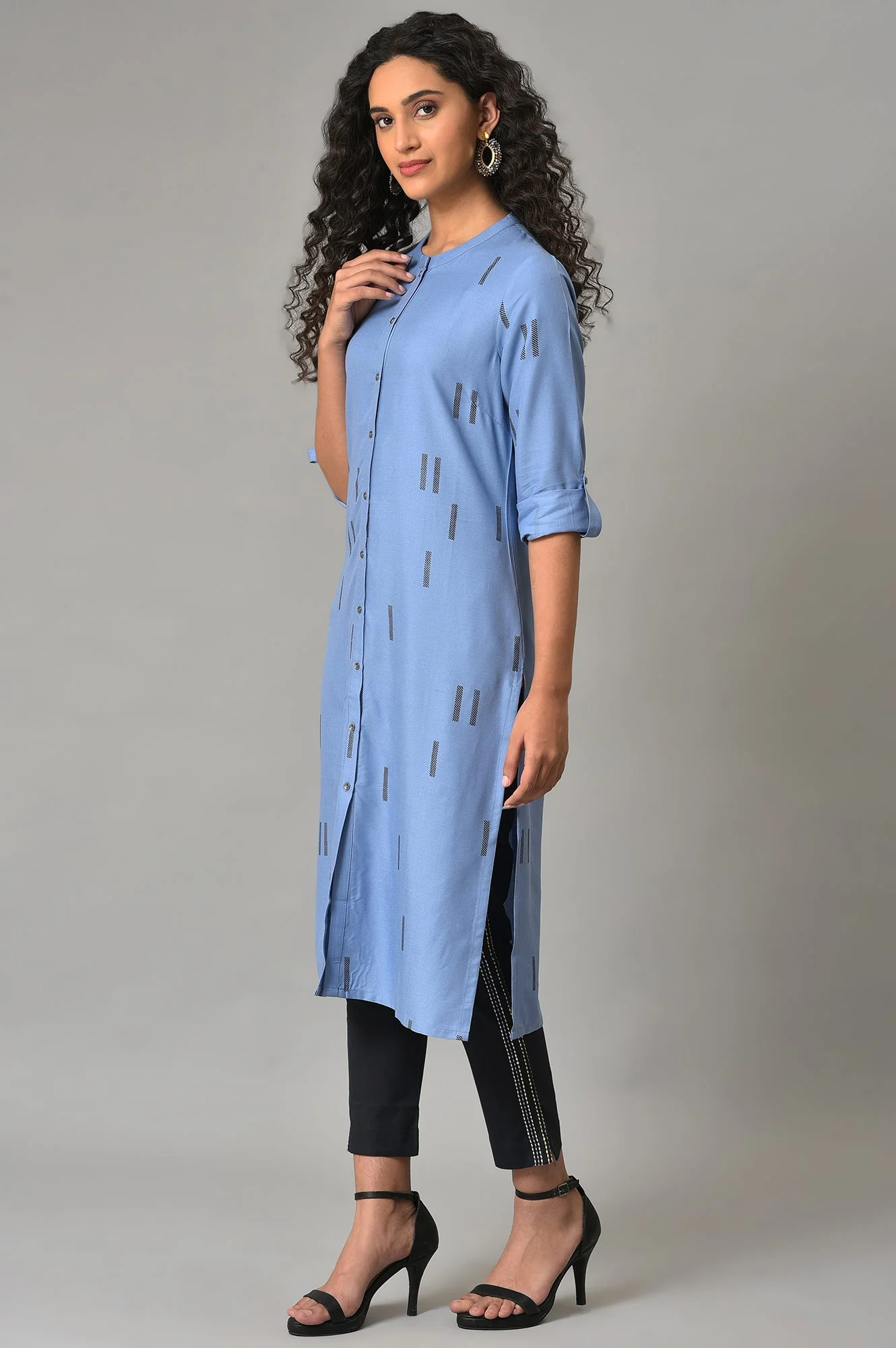 Blue Geometric Print Shirt kurta - Image 3