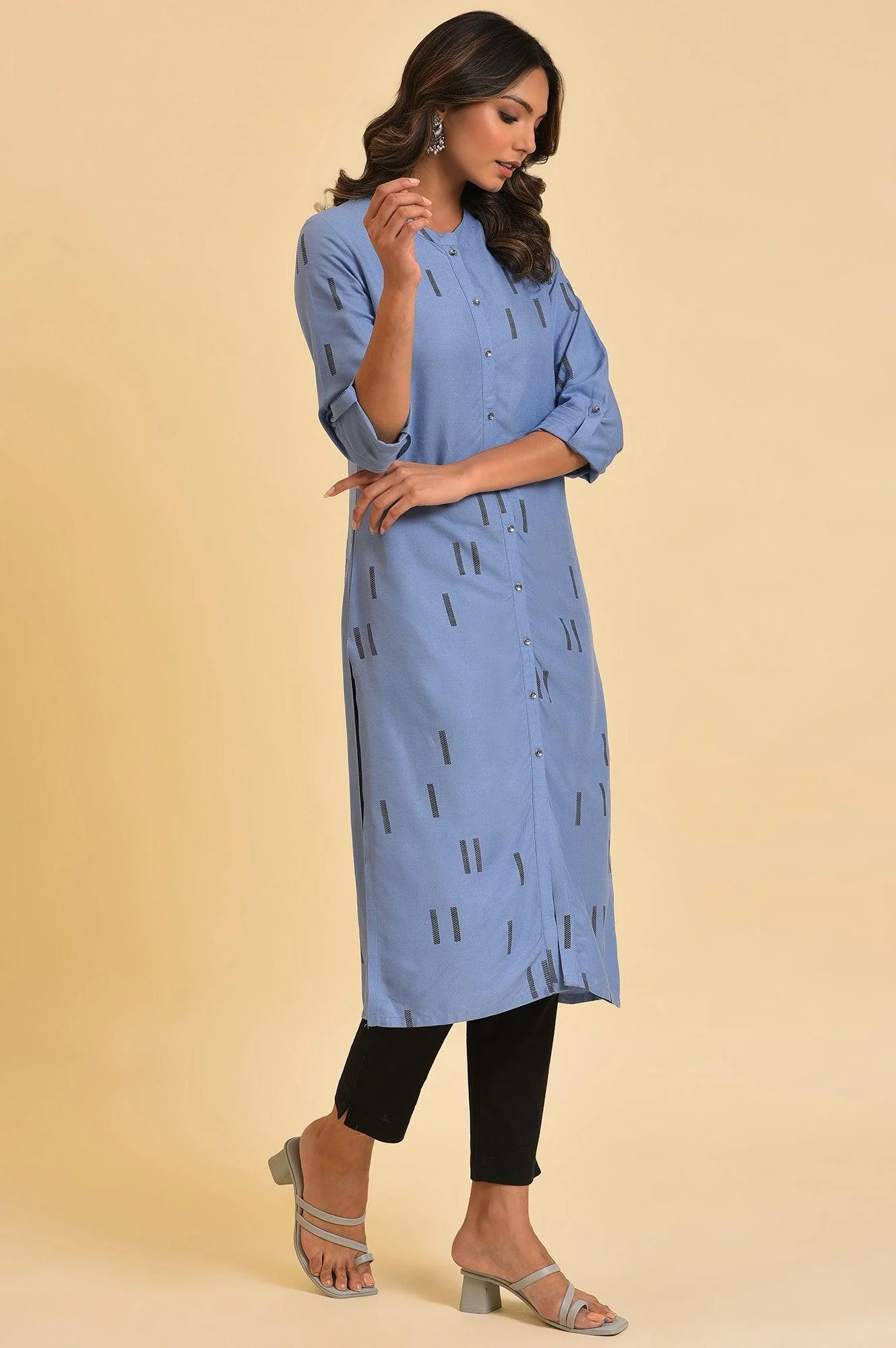 Blue Geometric Print Shirt kurta & Pants Set - Image 5