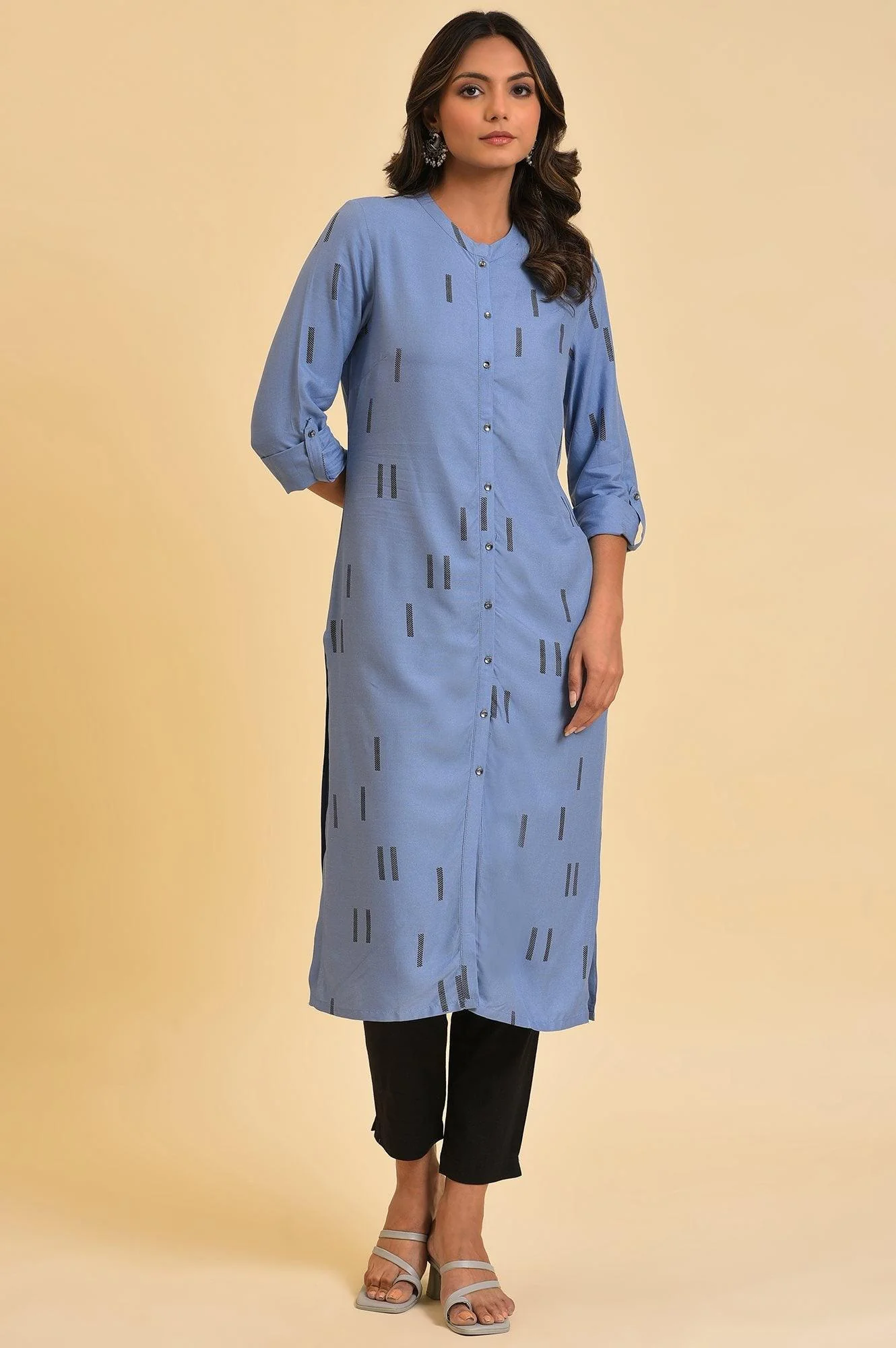 Blue Geometric Print Shirt kurta & Pants Set - Image 9