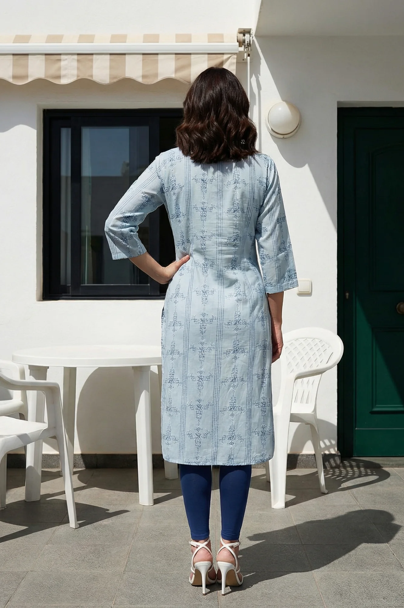Blue Geometric Printed Shirt Kurta - Image 3