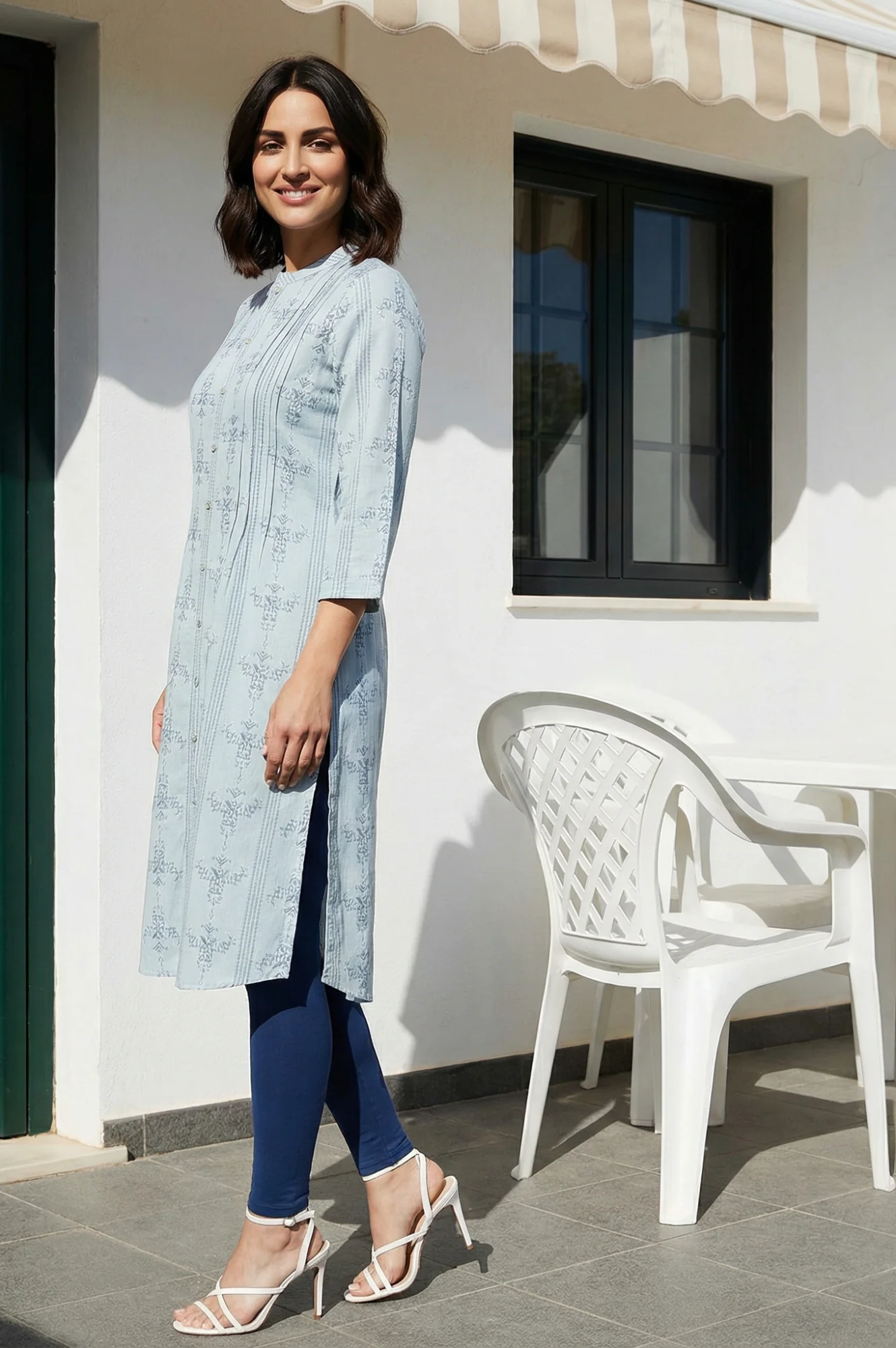 Blue Geometric Printed Shirt Kurta - Image 4