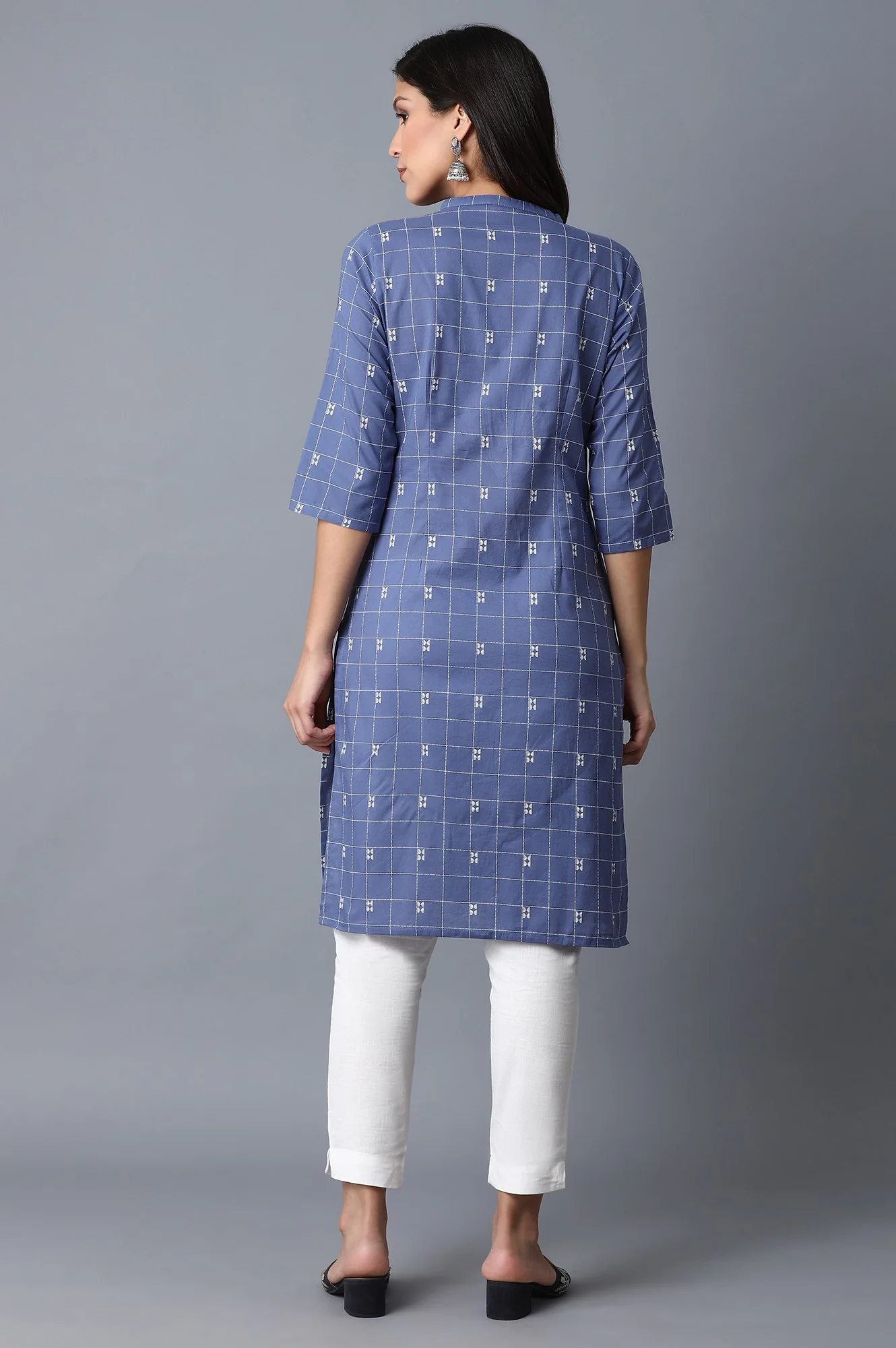 Blue Geometric Straight Cotton Kurta - Image 2