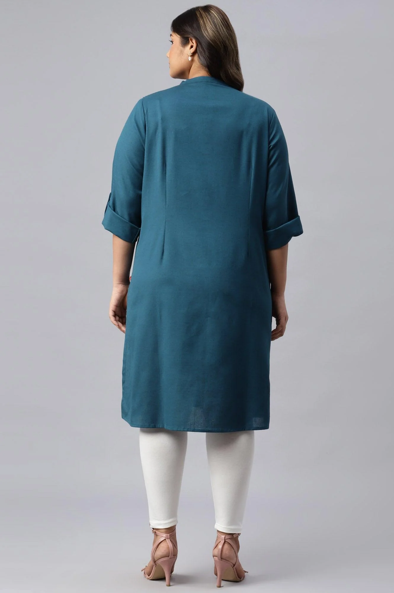 Blue Half Placket Plus Size Shirt kurta - Image 2