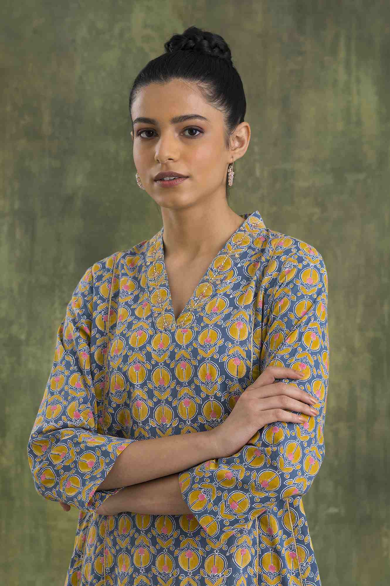 Blue Hand Block Print A-Line kurta - Image 5