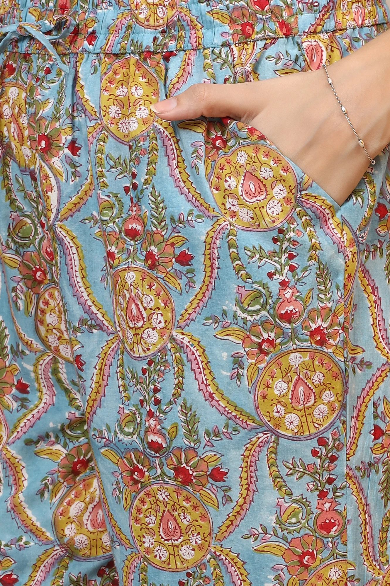 Blue Handblock Printed Kurta, Straight Pants and Dupatta Set - Image 7