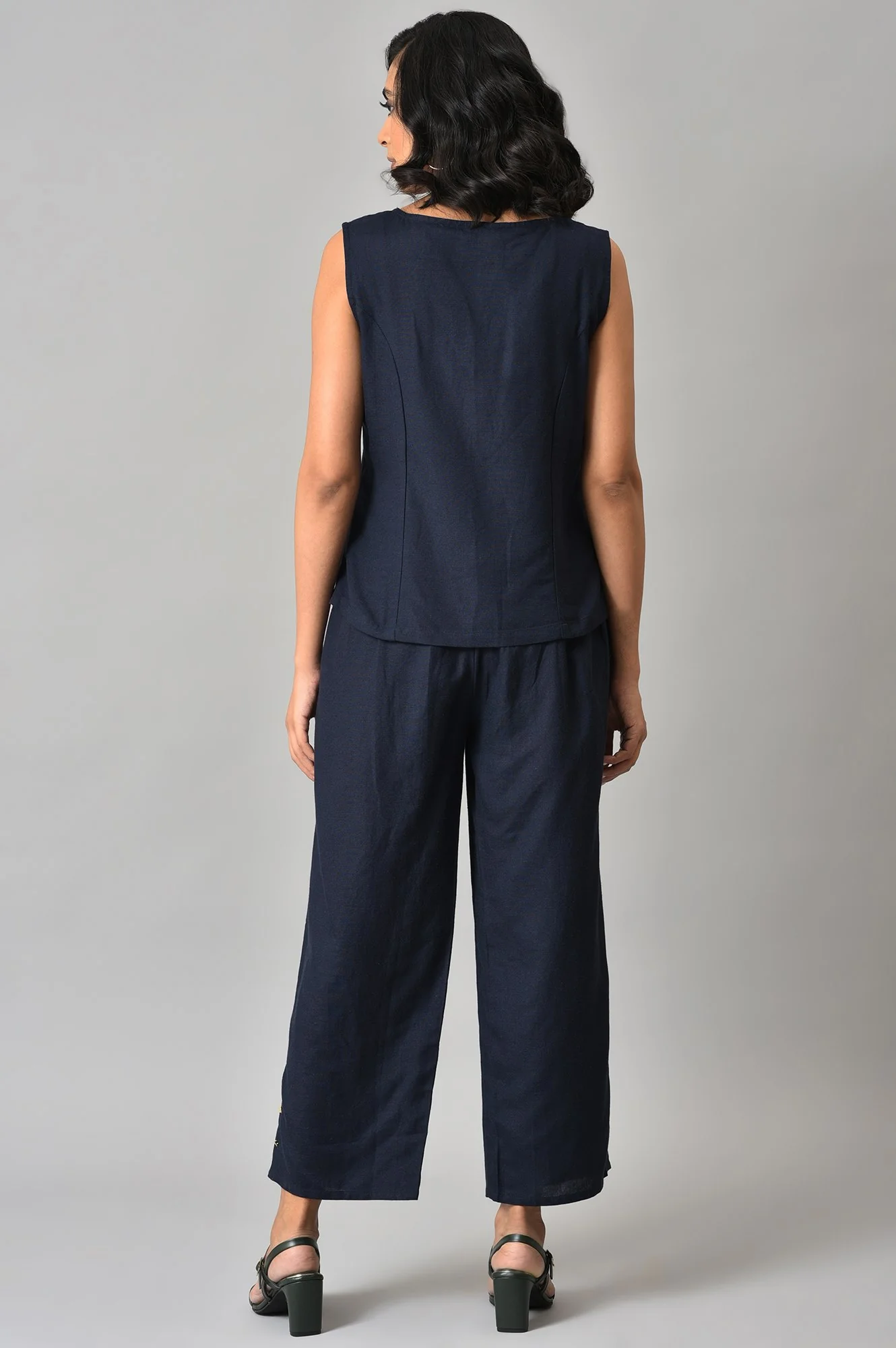 Blue Ikkat Printed Blaser with Top and Straight Pants Co-ord Set - Image 10
