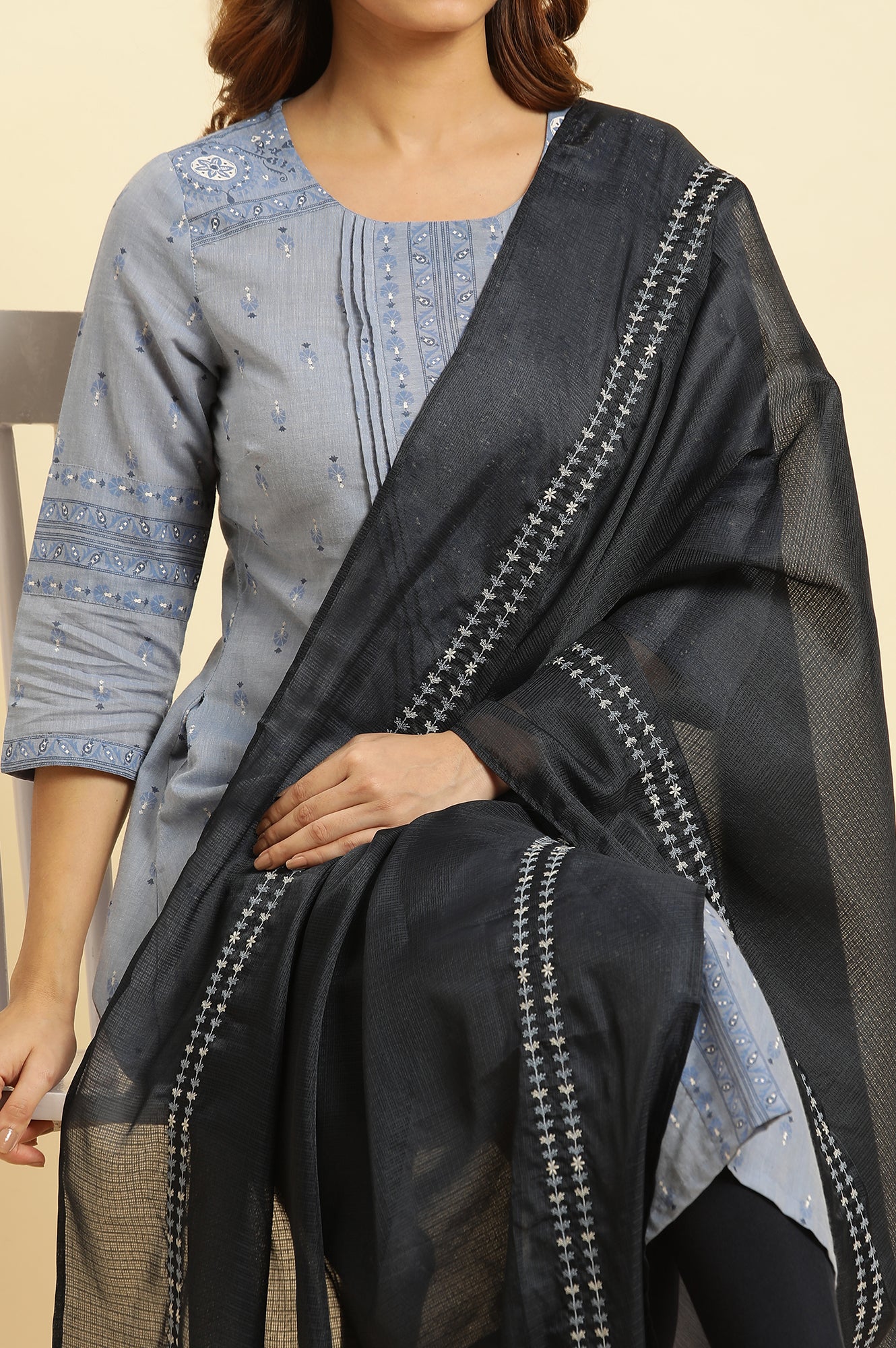 Blue Kota Embroidered Dupatta - Image 5