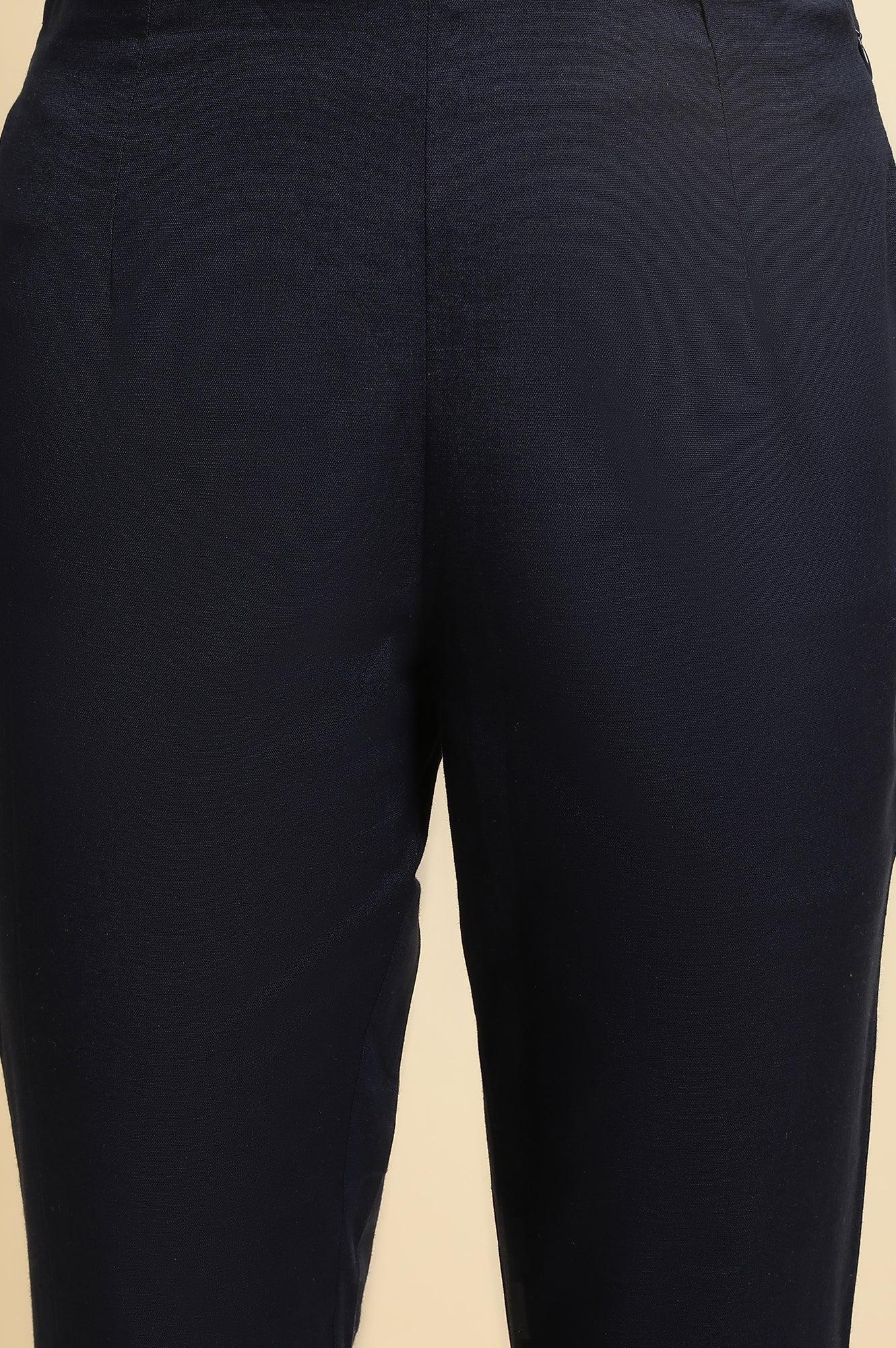 Blue Lace Cotton Flax Slim Pants - Image 7