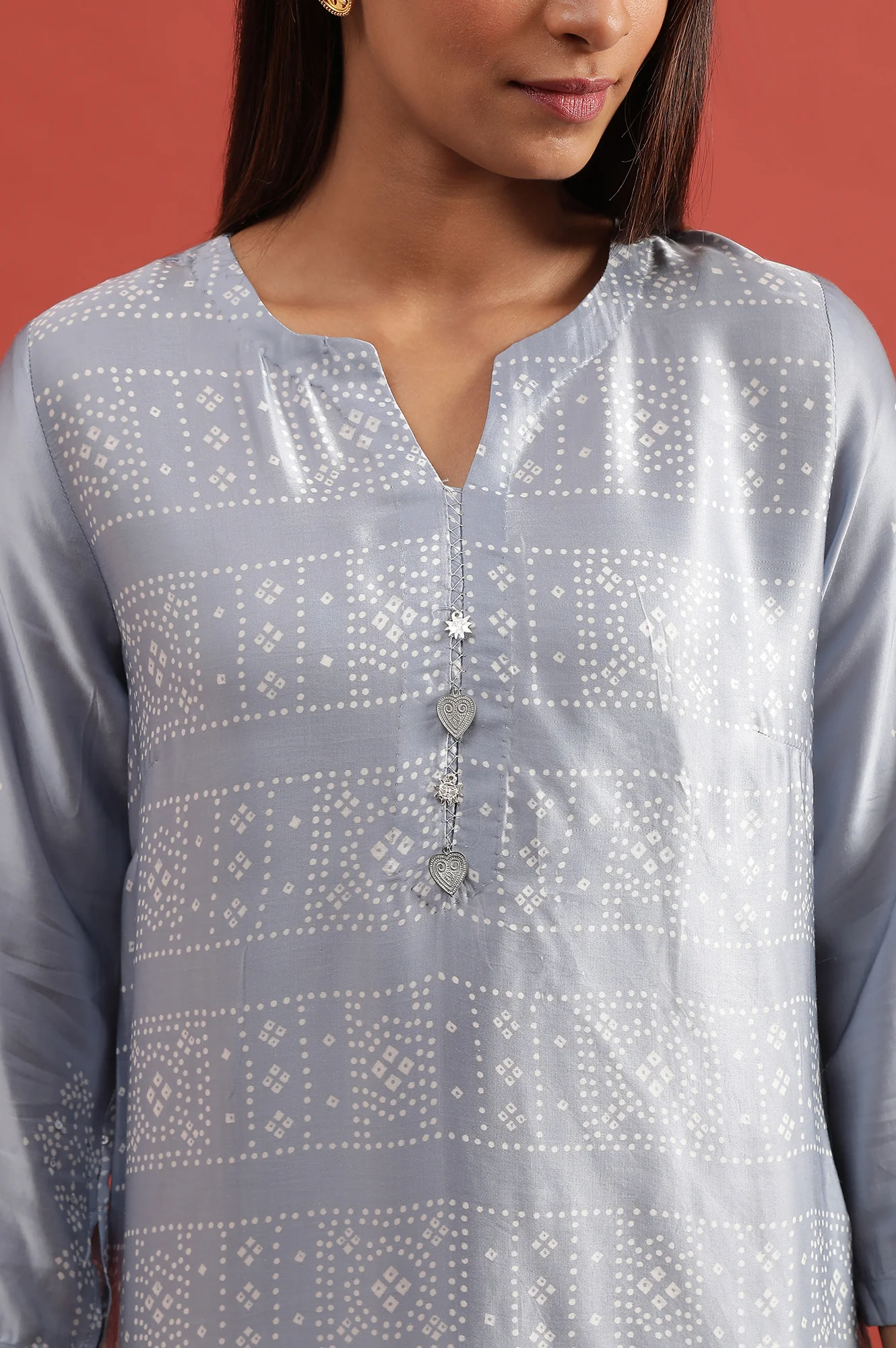 Blue Lustrous Hand Block Print Satin Kurta - Image 6