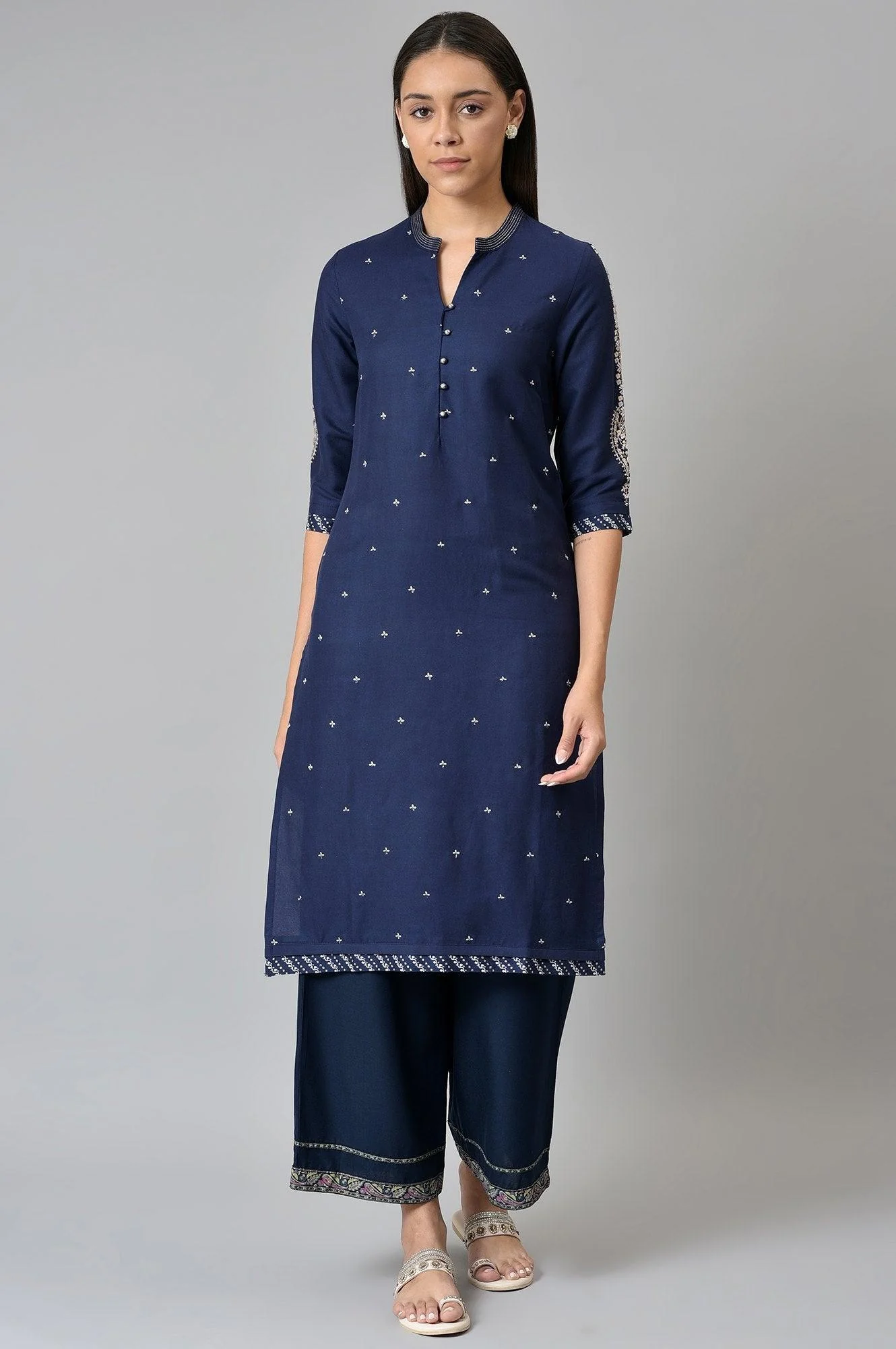 Blue Metallic Embroidered Button Down kurta - Image 5