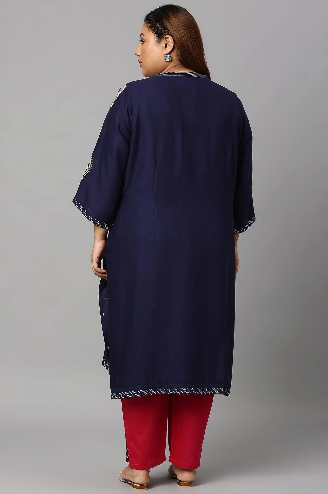 Blue Metallic Embroidered Button Down Plus Size kurta - Image 2