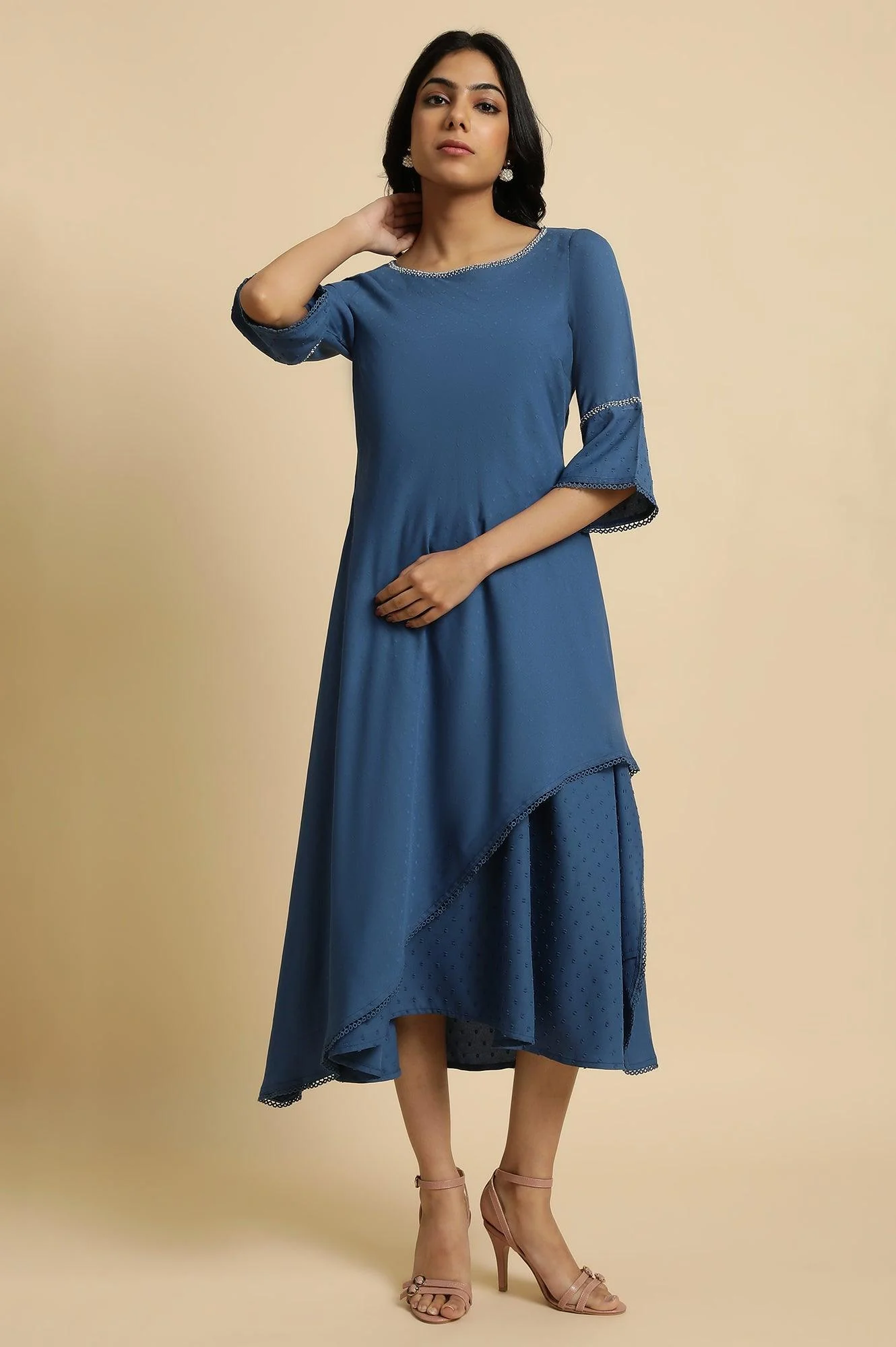 Blue Mock Layer Flared Dress - Image 2