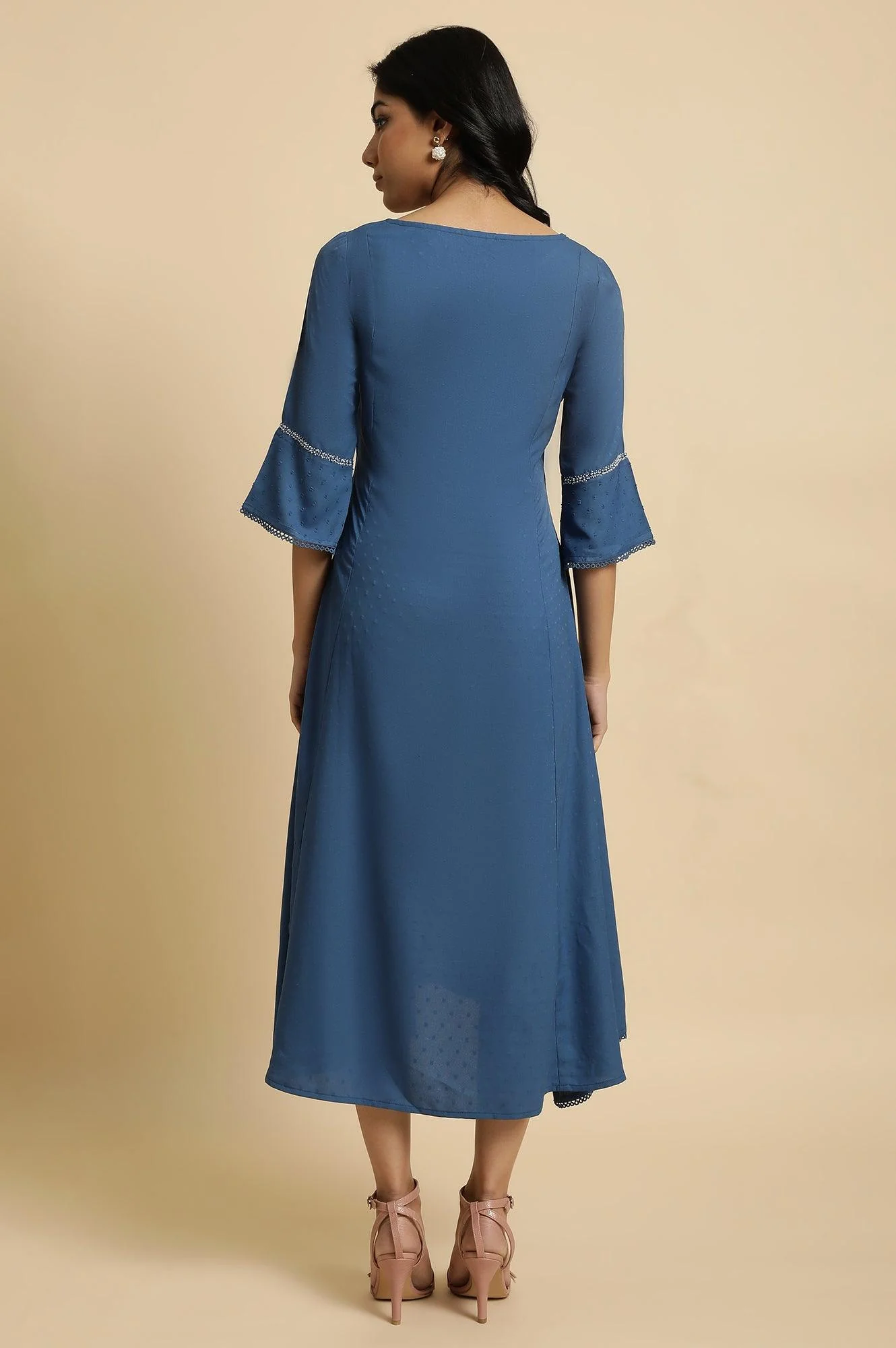 Blue Mock Layer Flared Dress - Image 3