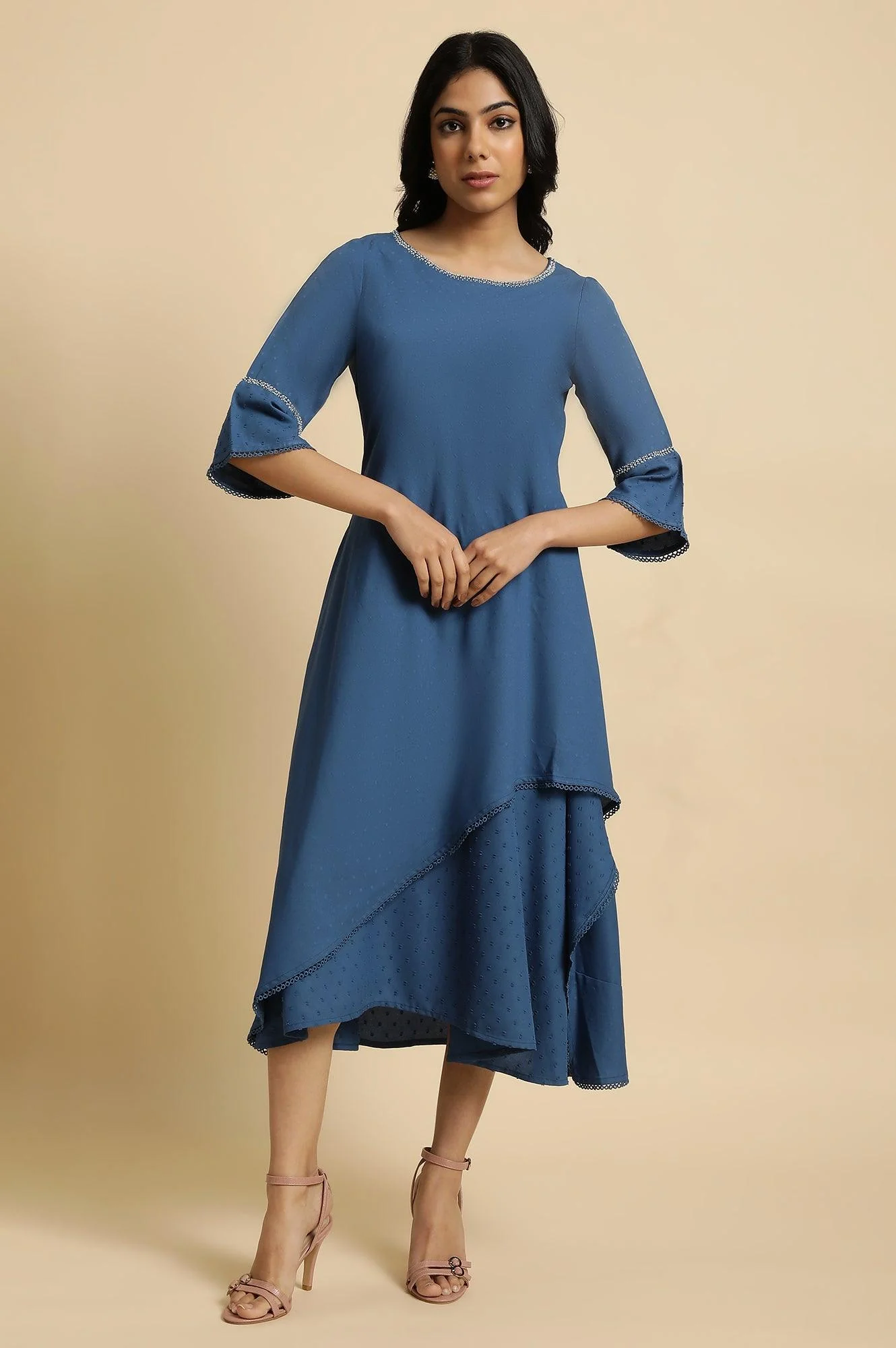 Blue Mock Layer Flared Dress - Image 6