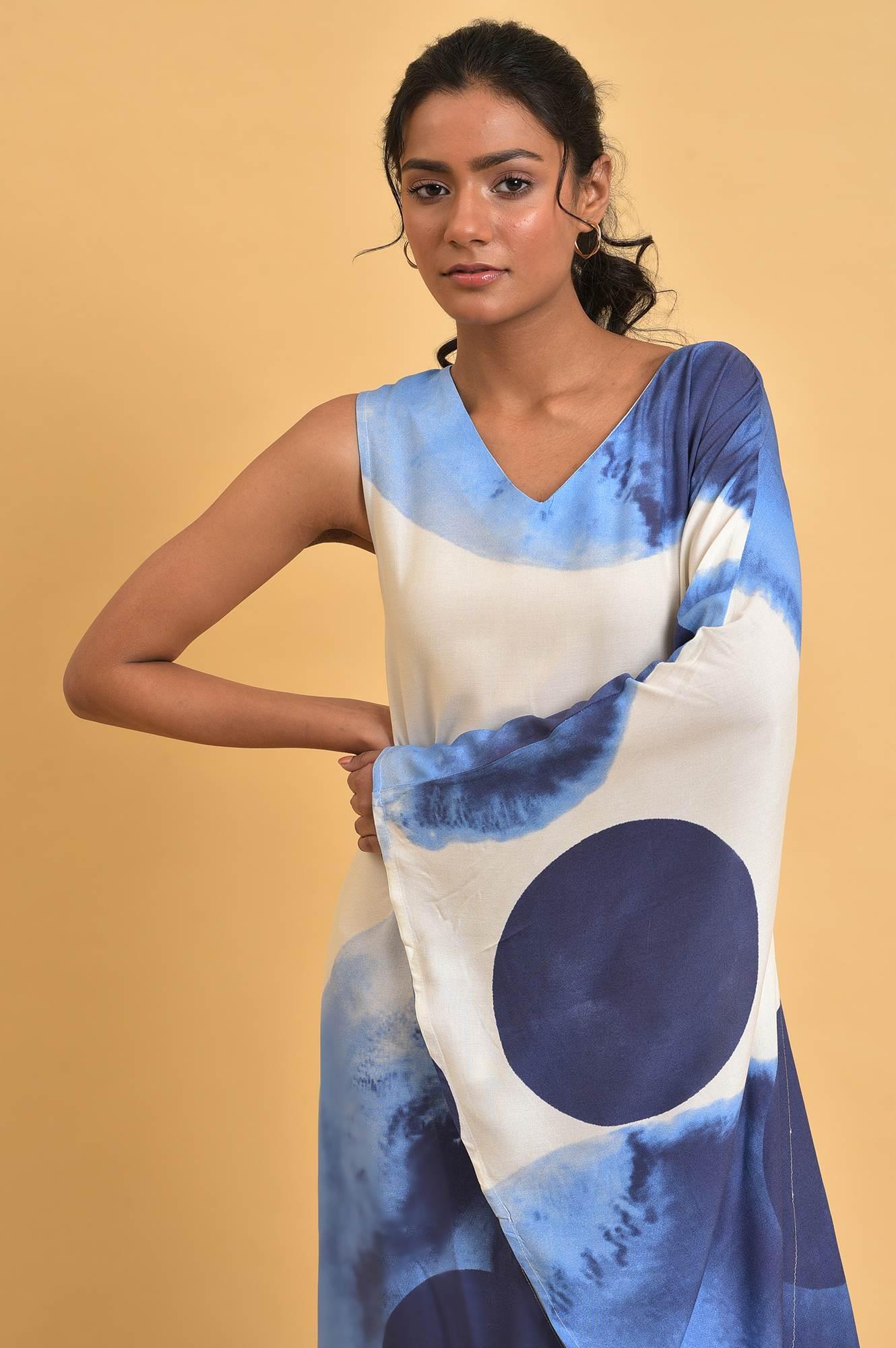 Blue One-Sided Sleeve Kaftan Dress - Image 6