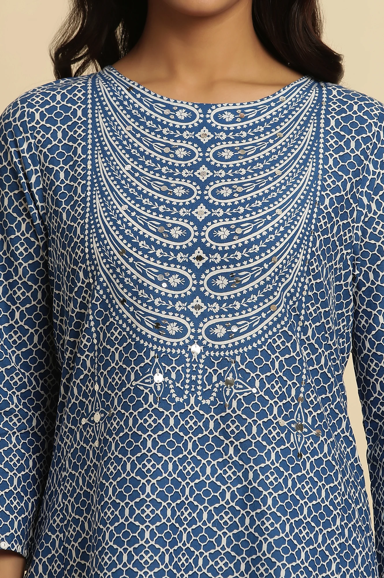 Blue Printed A-Line Kurta - Image 6