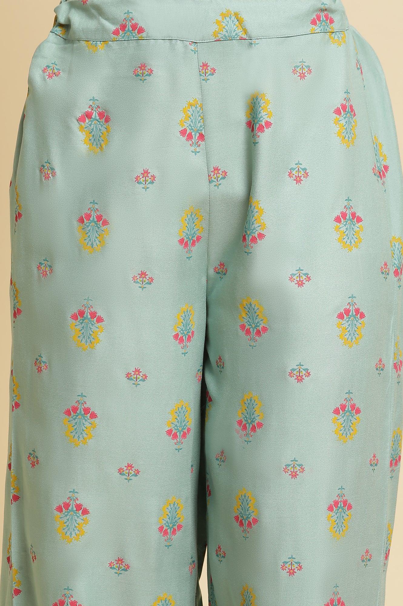 Blue Printed A-Line Kurta & Parallel Pants Set - Image 7