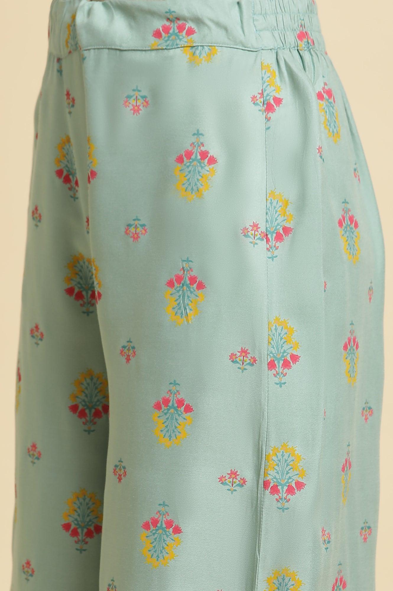 Blue Printed A-Line Kurta & Parallel Pants Set - Image 8