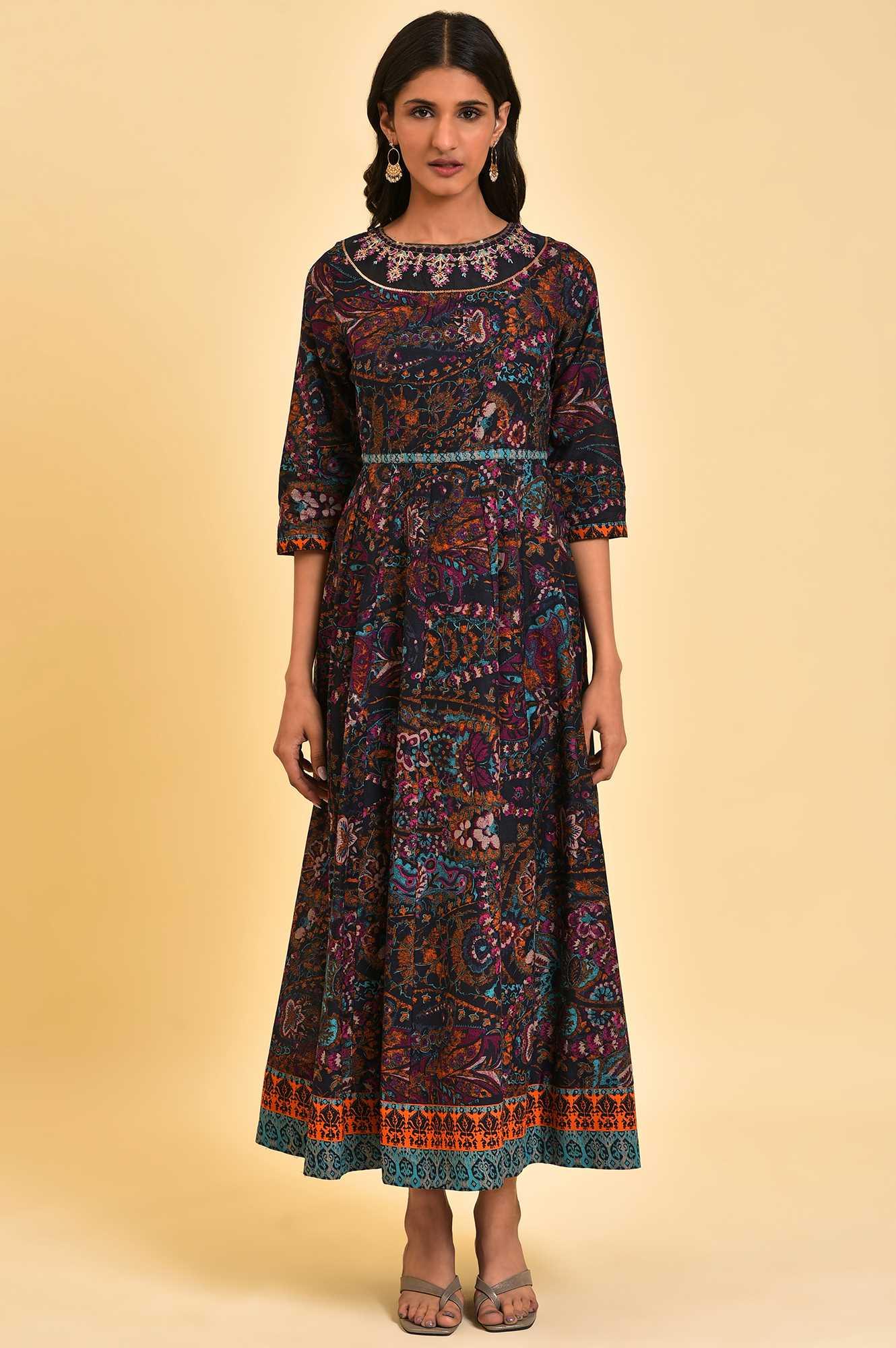 Blue Printed Kalidar Long Dress - Image 6