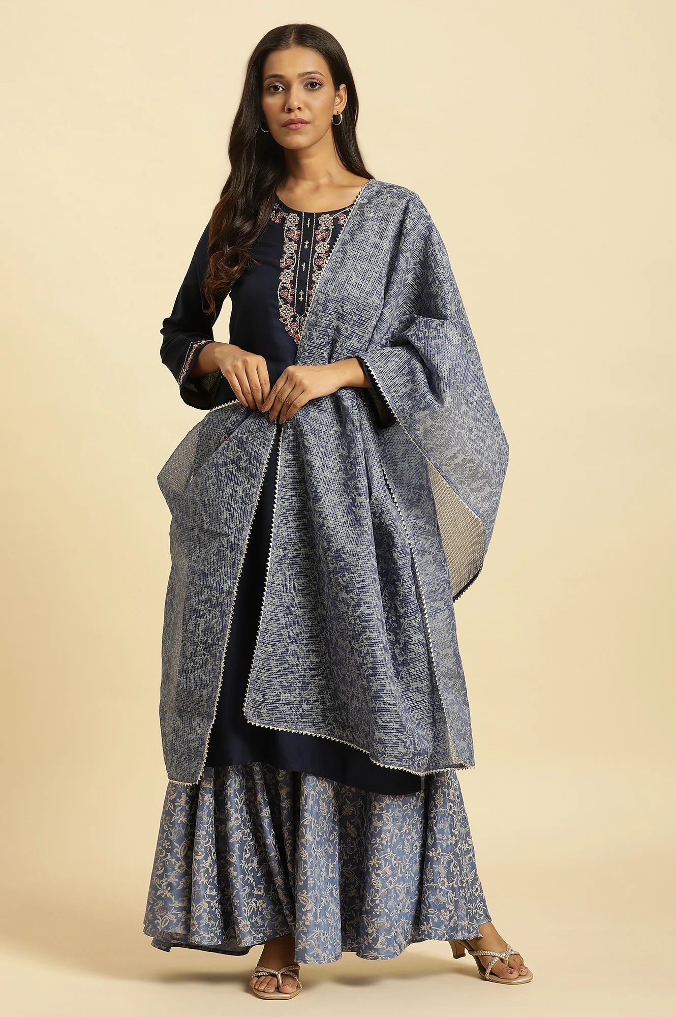 Blue Printed Kota Dupatta - Image 4