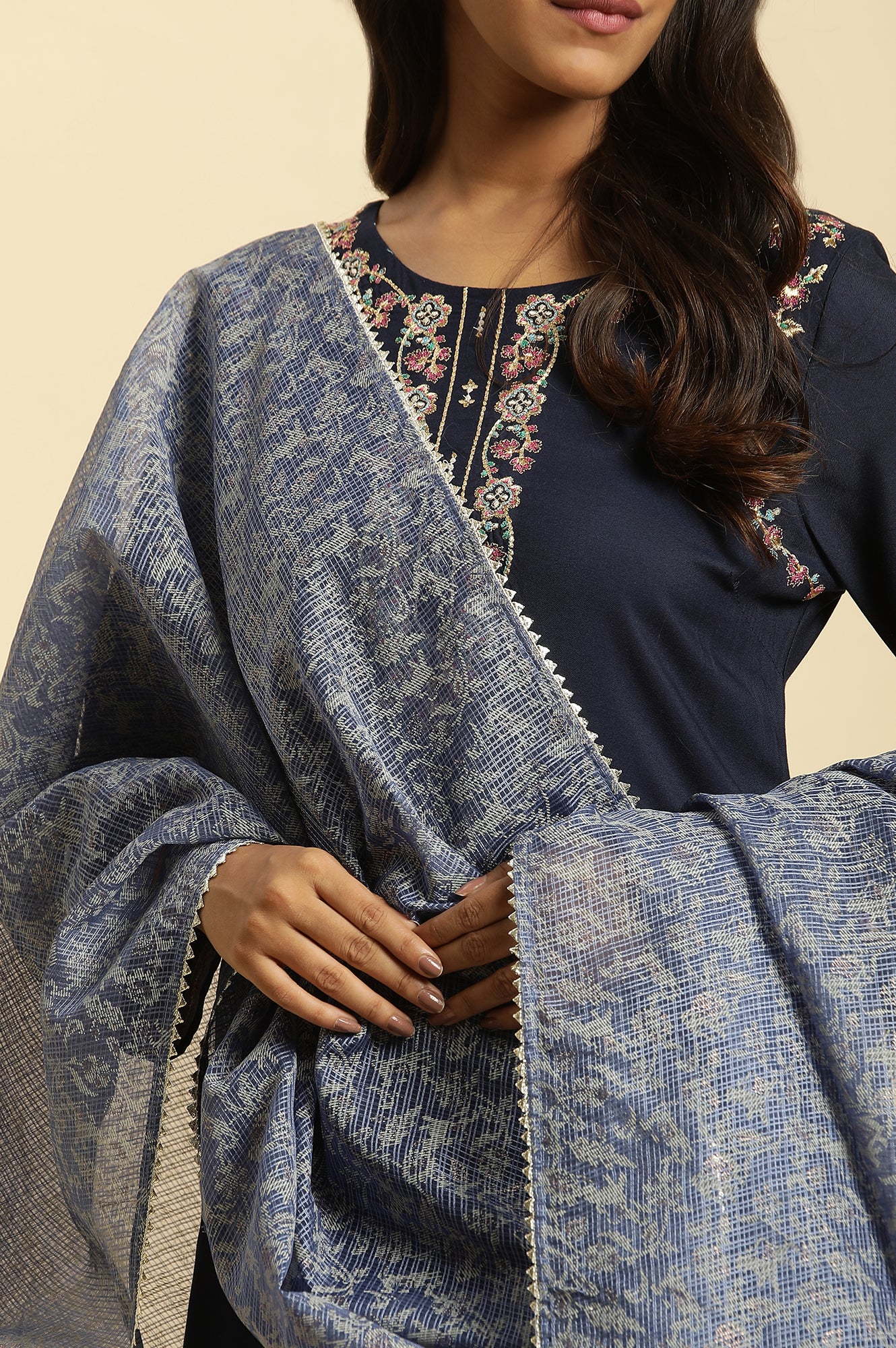 Blue Printed Kota Dupatta - Image 5