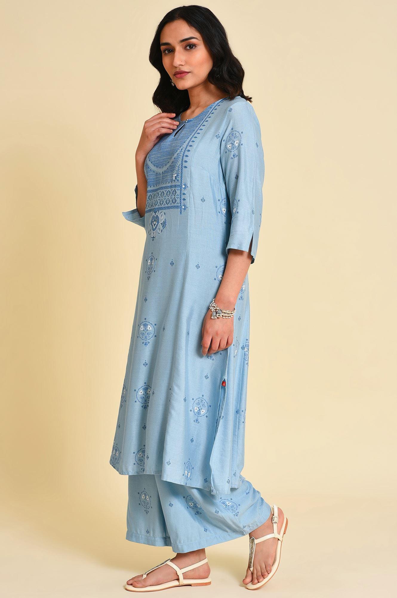 Blue Printed kurta Co-Ord Set - Image 4