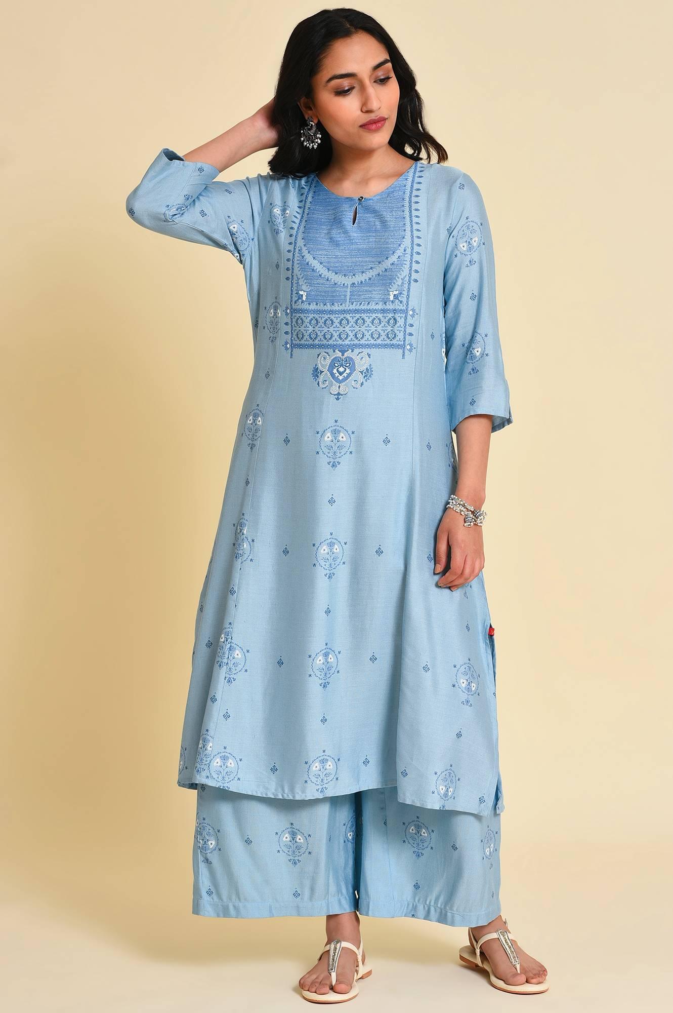 Blue Printed kurta Co-Ord Set - Image 9