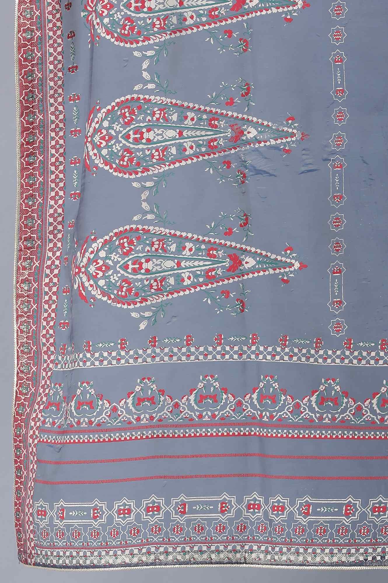 Blue Printed kurta, Parallel Pants and Dupatta Set - Image 7